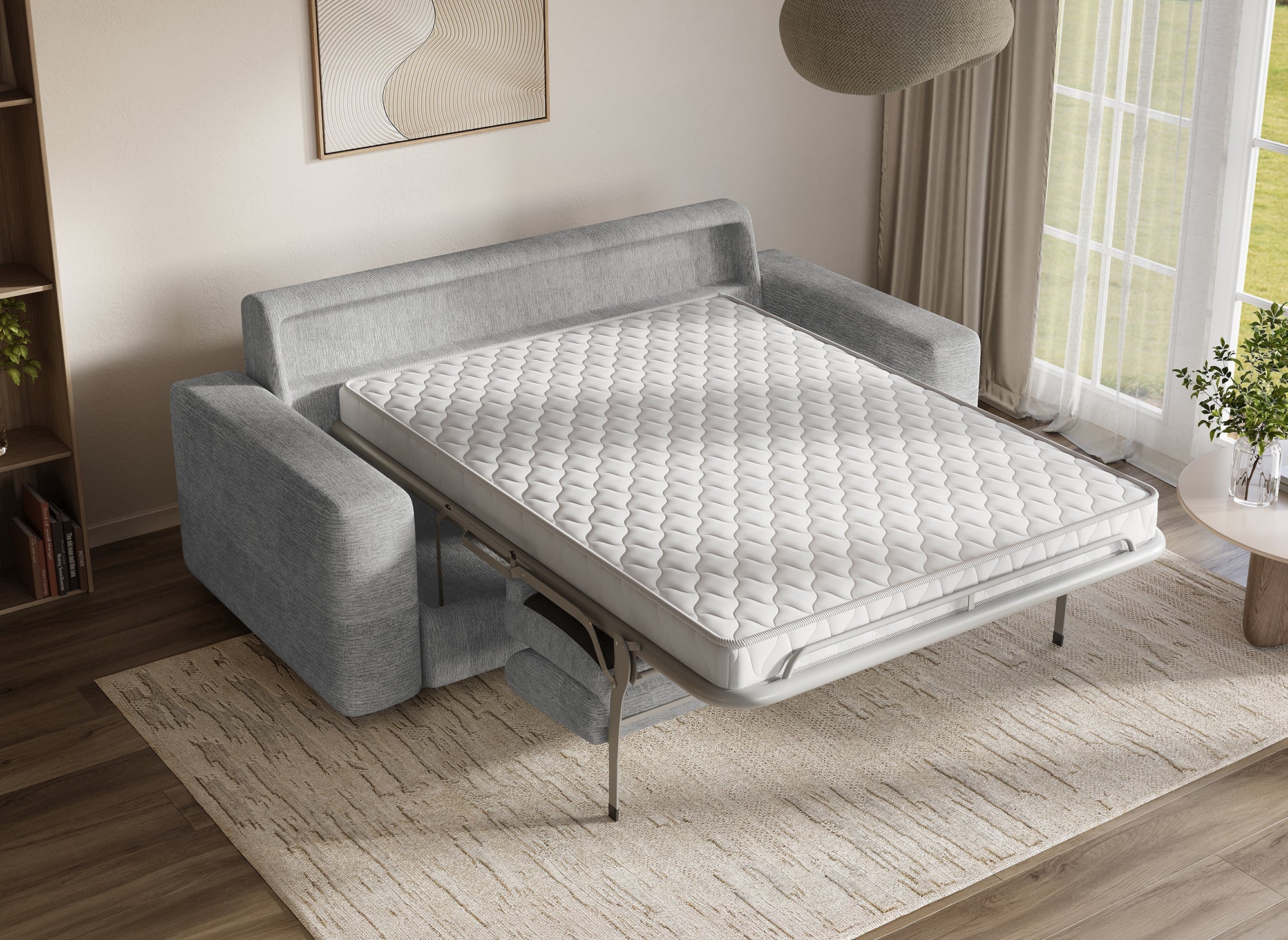 AMAURY 3-Sitzer Express-Schlafsofa in hellgrau meliertem Samt