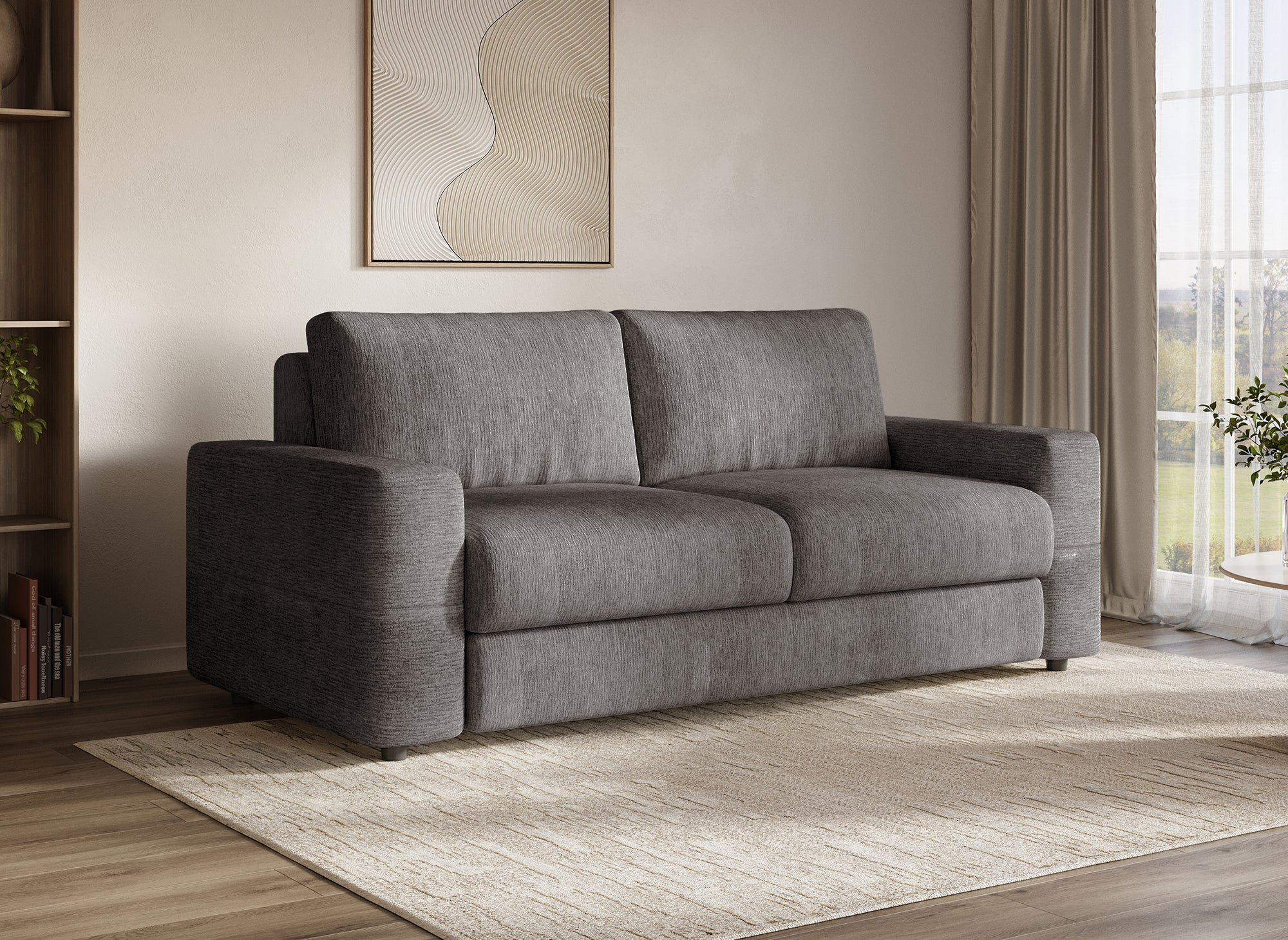 AMAURY 3-Sitzer Express-Schlafsofa in dunkelgrau meliertem Samt