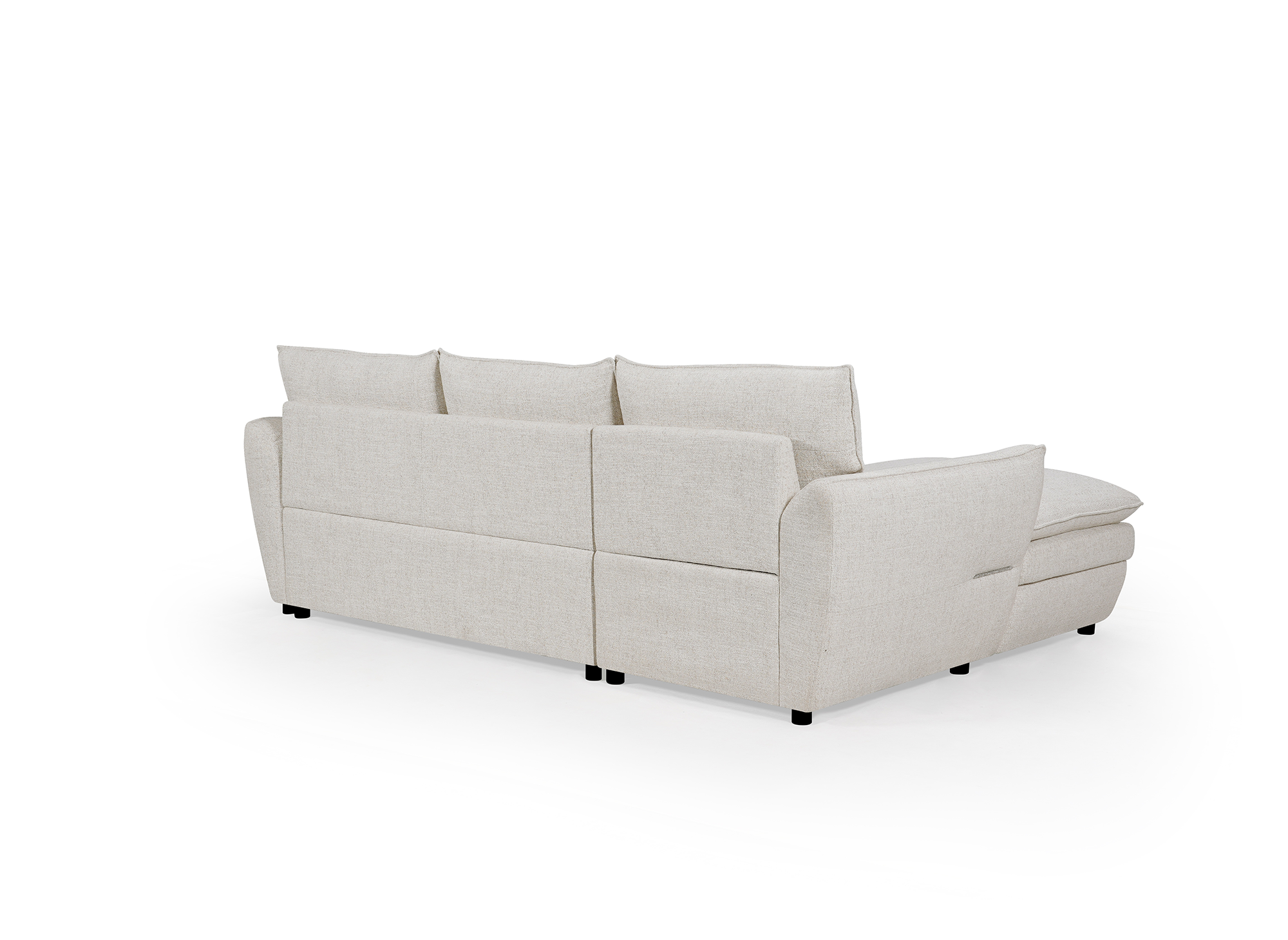 Umwandelbares Ecksofa mit Truhe aus beigem Stoff CAPUCINE – Linke Ecke