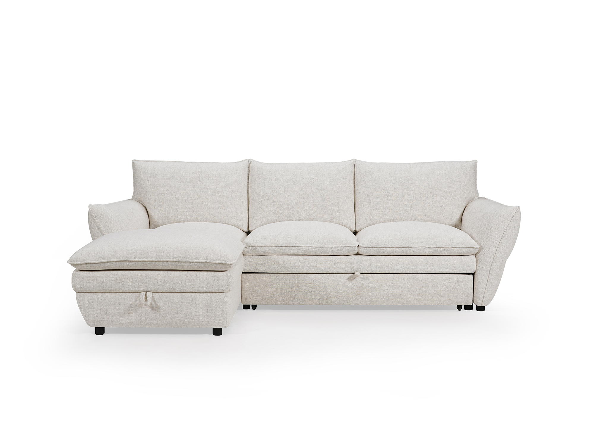 Umwandelbares Ecksofa mit Truhe aus beigem Stoff CAPUCINE – Linke Ecke
