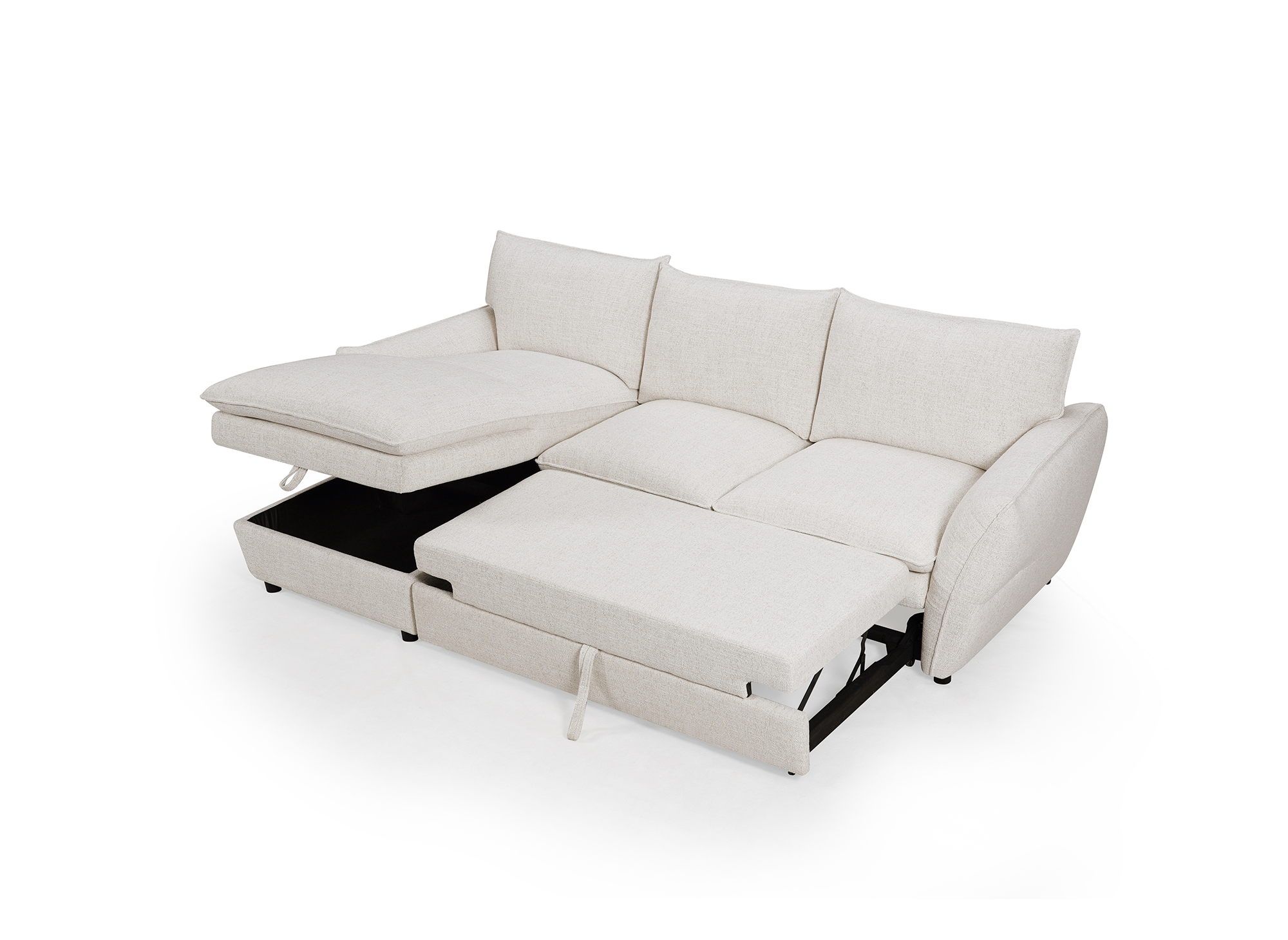 Umwandelbares Ecksofa mit Truhe aus beigem Stoff CAPUCINE – Linke Ecke