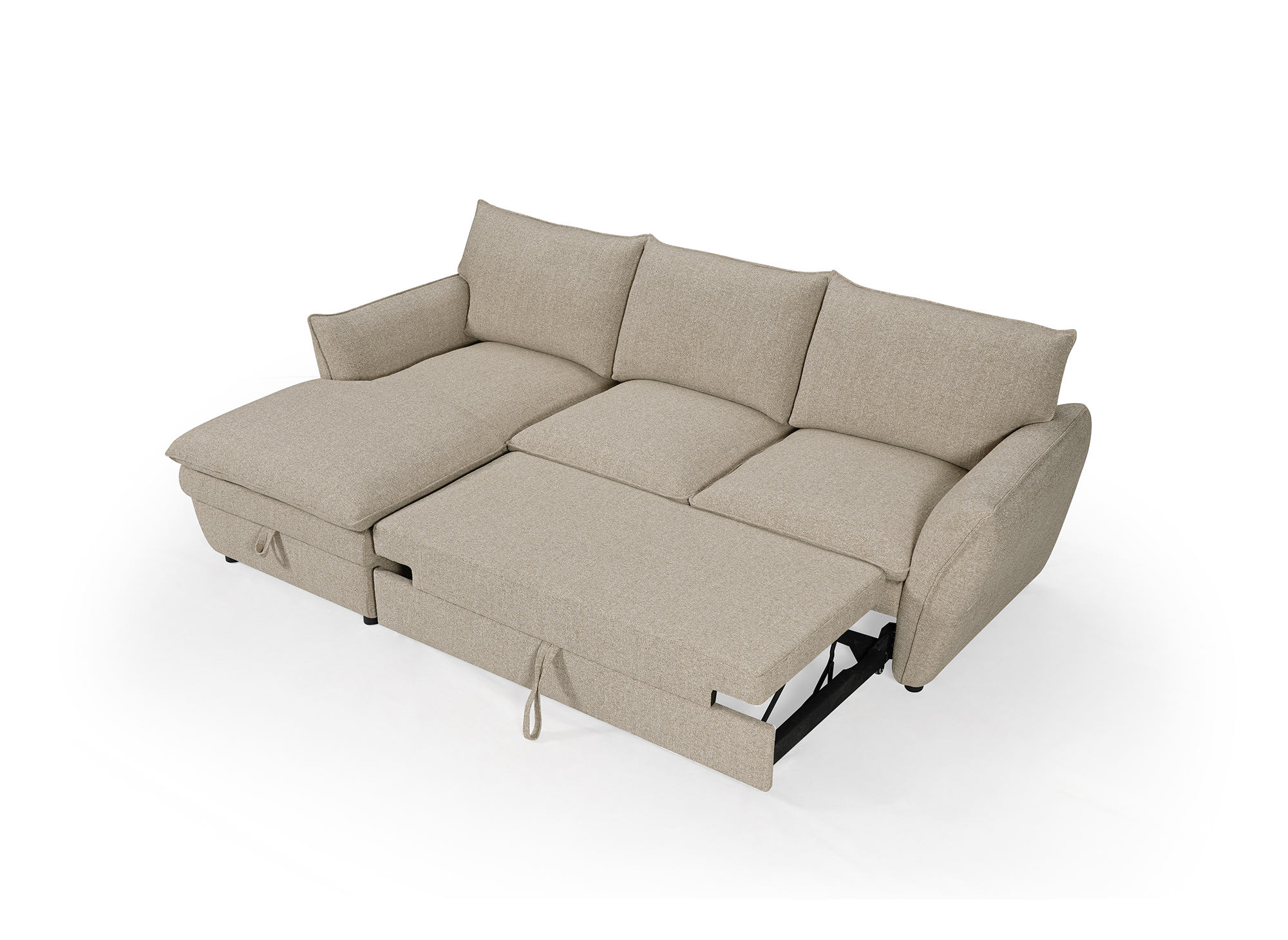 Umwandelbares Ecksofa mit Truhe aus taupefarbenem Stoff CAPUCINE – Linke Ecke
