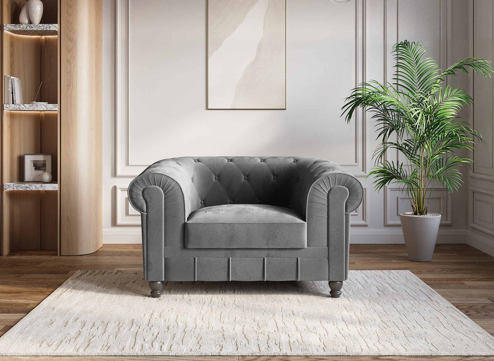Chesterfield-Sessel aus grauem Samt