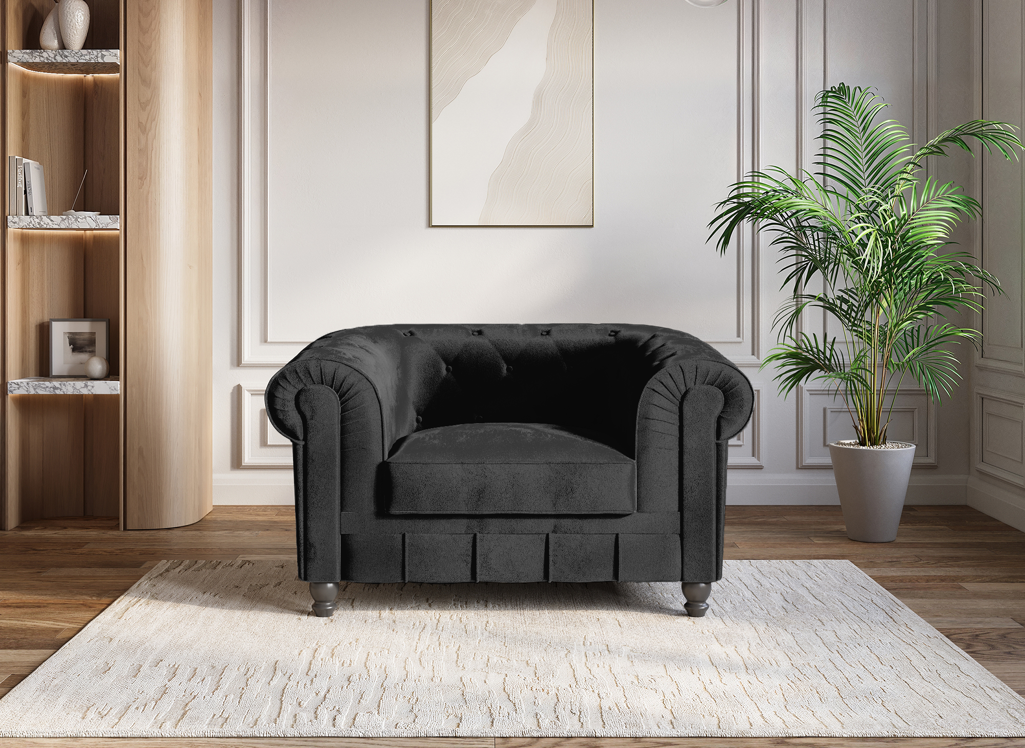 Chesterfield-Sessel aus schwarzem Samt