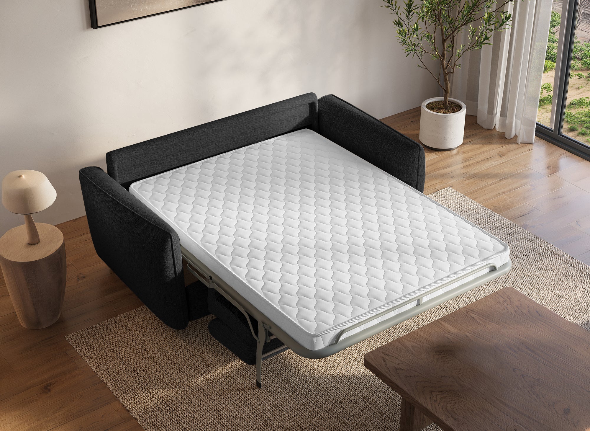 CHIARA 3-Sitzer-Express-Schlafsofa in dunkelgrauem, strukturiertem Samt