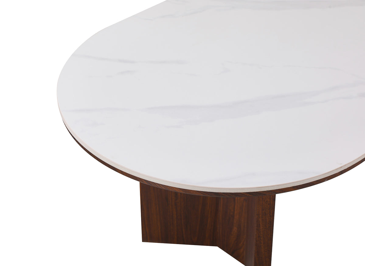 Table basse céramique beige pieds bois noyer AMANDINE