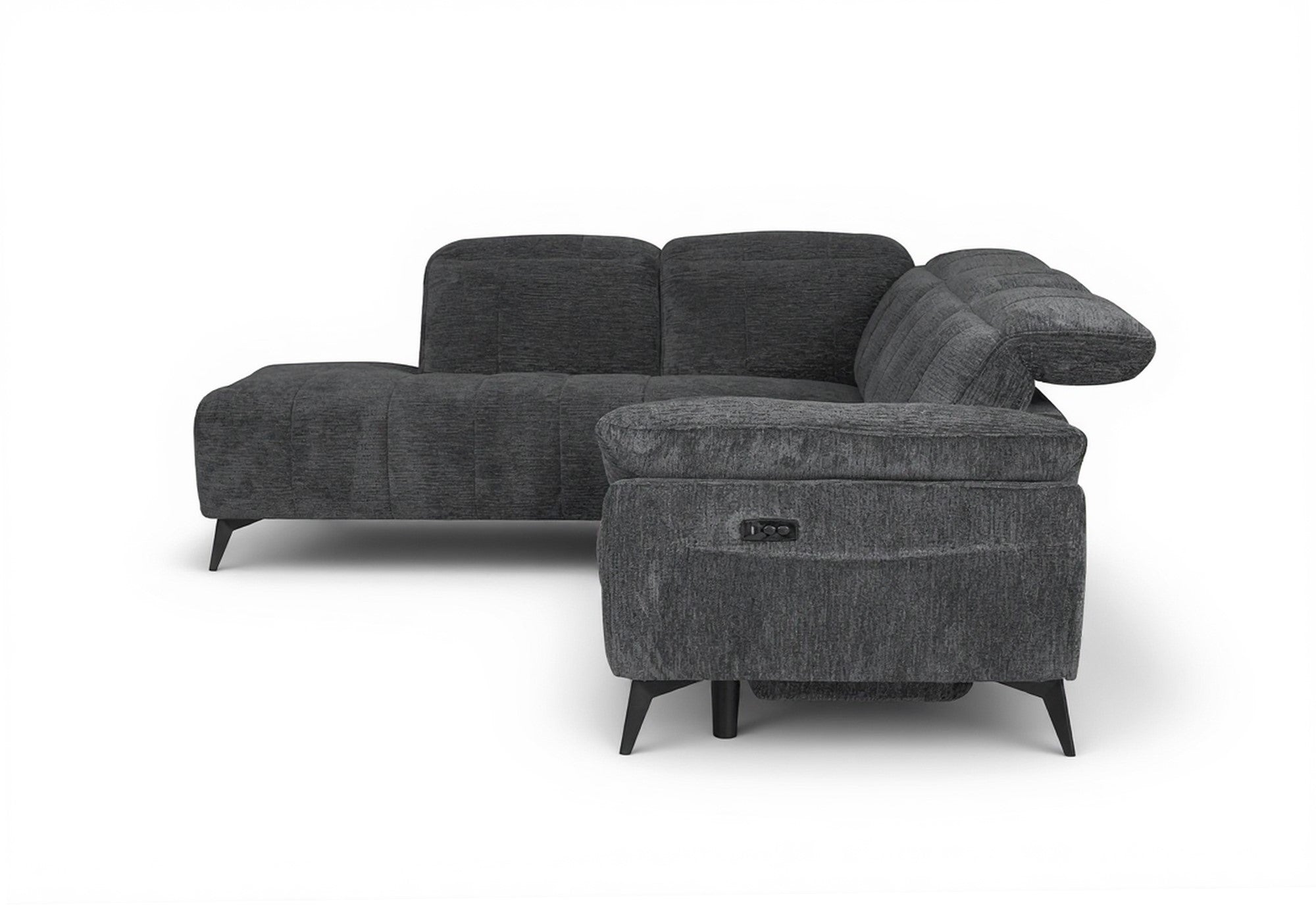 SOLINA Ecksofa mit elektrischer Verstellung aus grau meliertem Samt – Linke Ecke