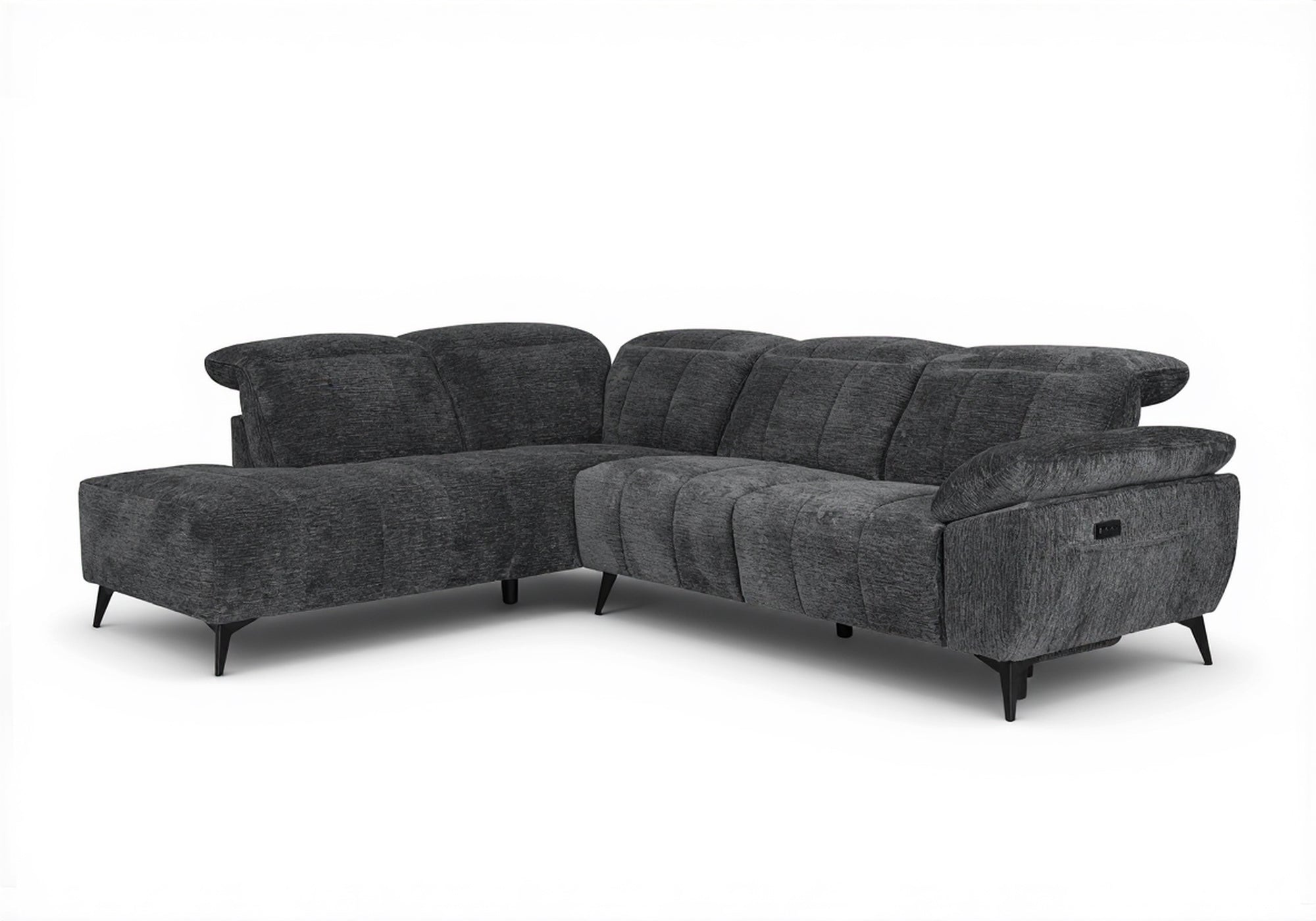 SOLINA Ecksofa mit elektrischer Verstellung aus grau meliertem Samt – Linke Ecke
