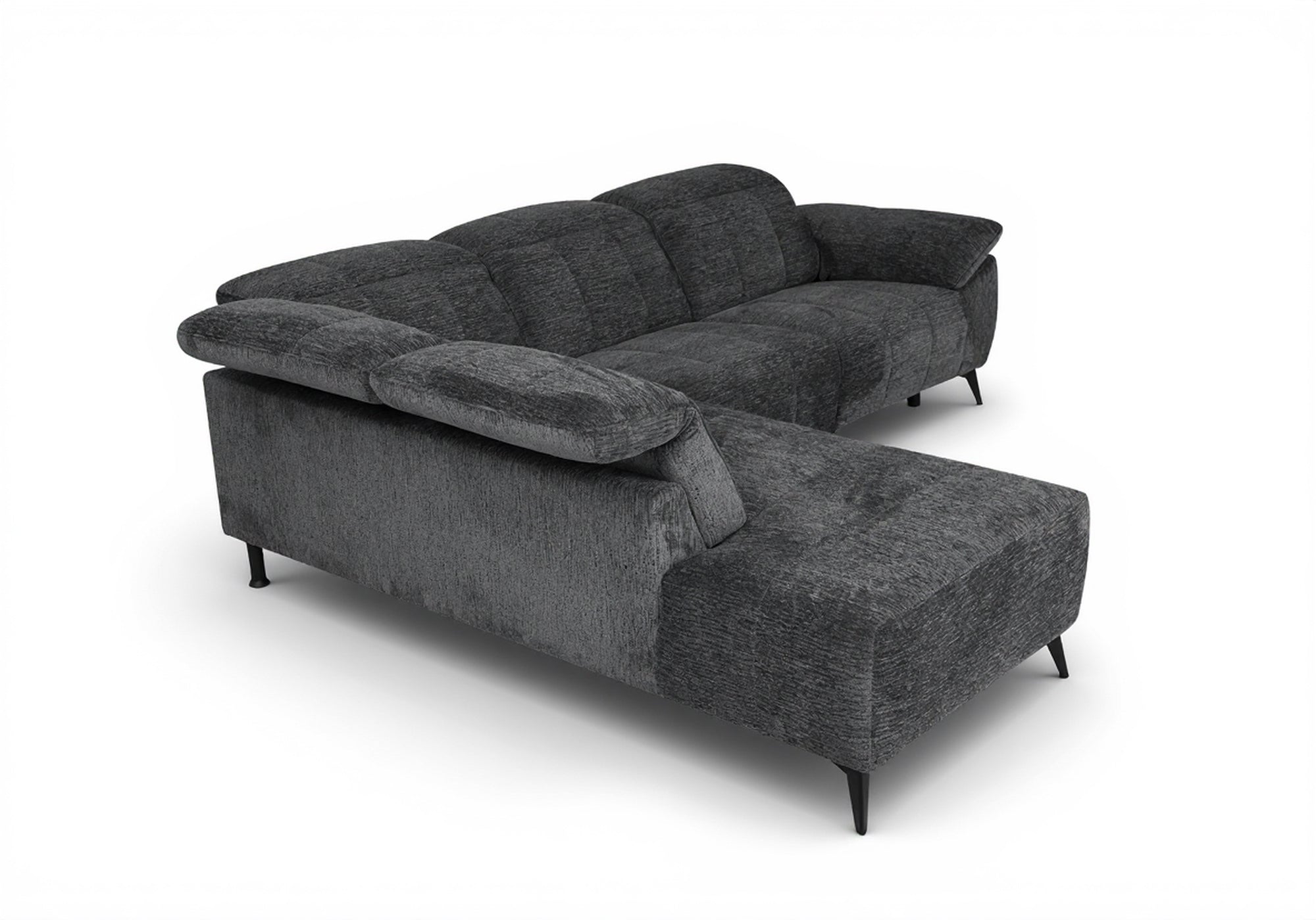 SOLINA Ecksofa mit elektrischer Verstellung aus grau meliertem Samt – Linke Ecke