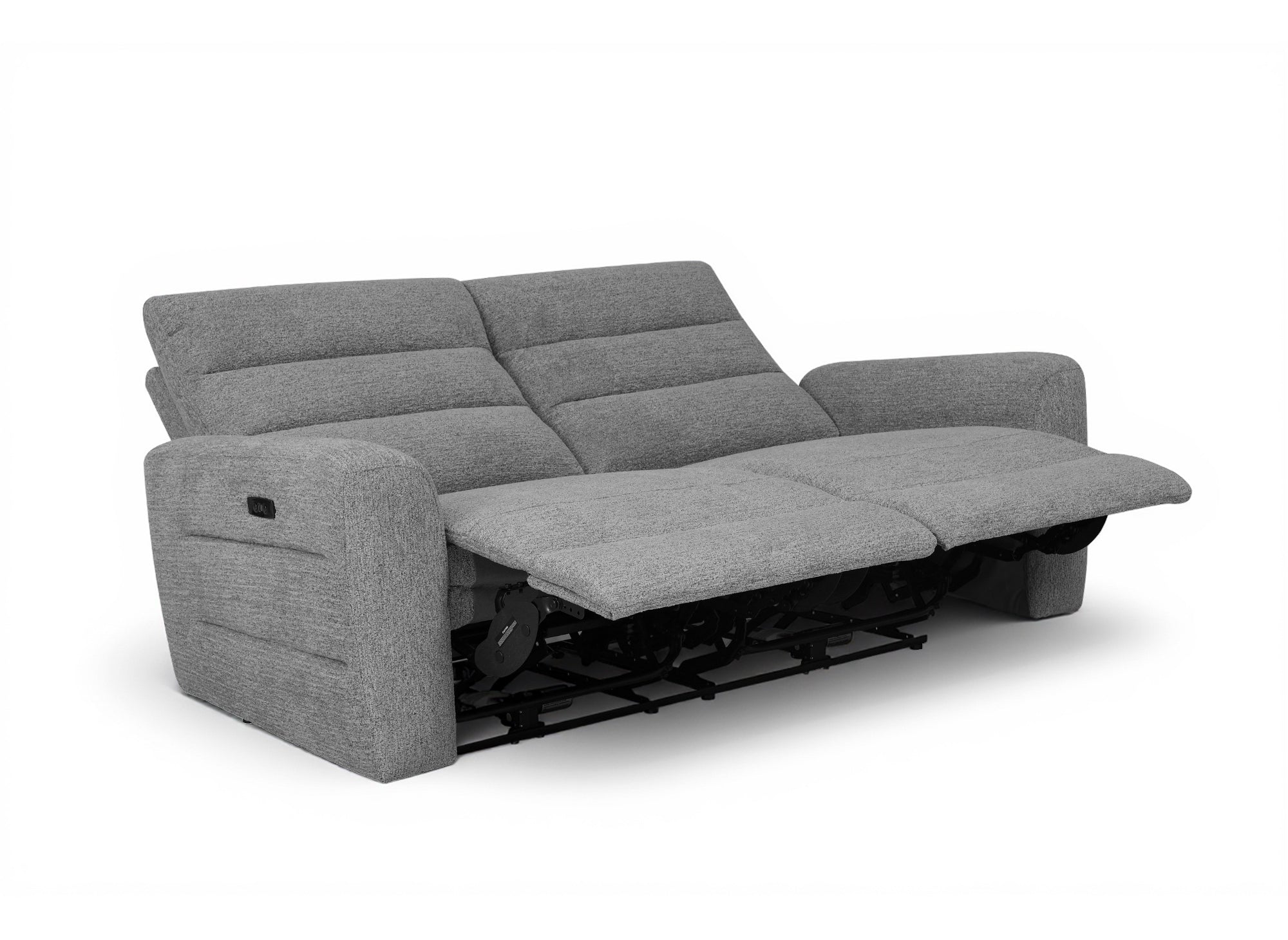 Elektrisches 3-Sitzer-Relaxsofa DAVY aus grauem Frotteestoff