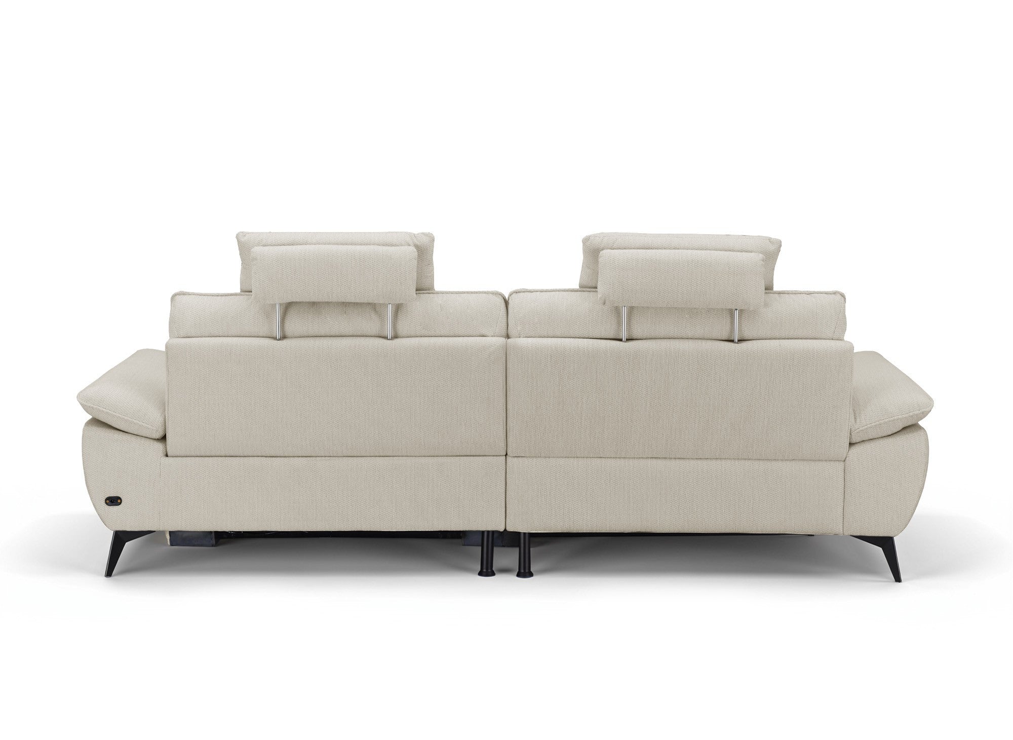 LYANA elektrisches Ecksofa mit Relaxfunktion in beigefarbenem, meliertem Samt – linke Ecke