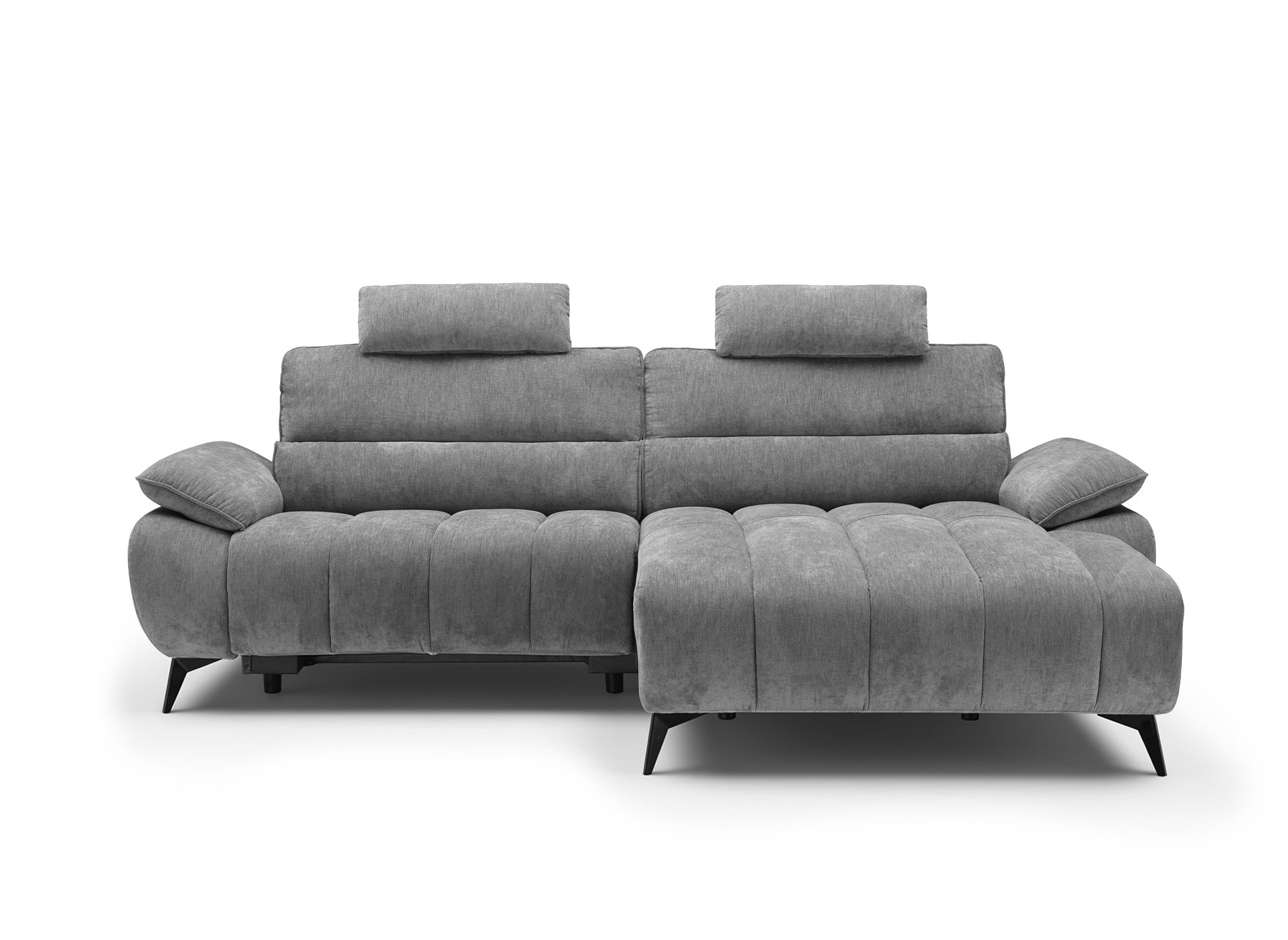 LYANA elektrisches Ecksofa mit Relaxfunktion in meliertem grauem Samt – rechte Ecke