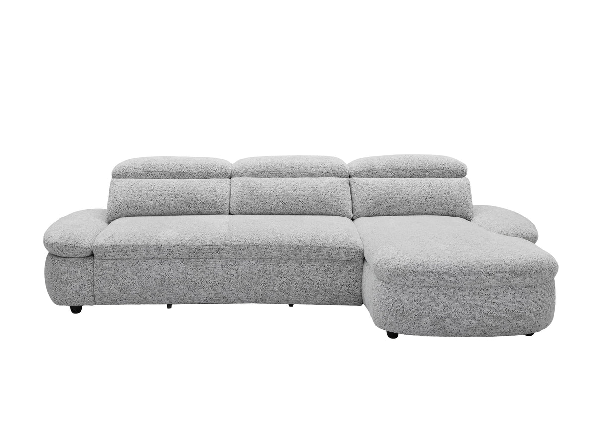 Elektrisches Relax-Ecksofa aus grauem Frotteestoff CLEMENT – rechtwinklig