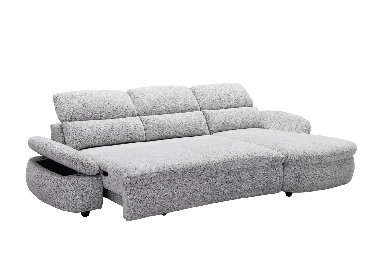 Elektrisches Relax-Ecksofa aus grauem Frotteestoff CLEMENT – rechtwinklig