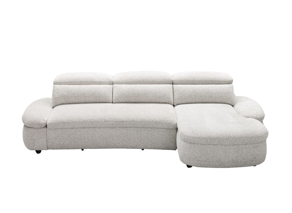 Elektrisches Relax-Ecksofa aus beigem Frotteestoff CLEMENT – rechtwinklig
