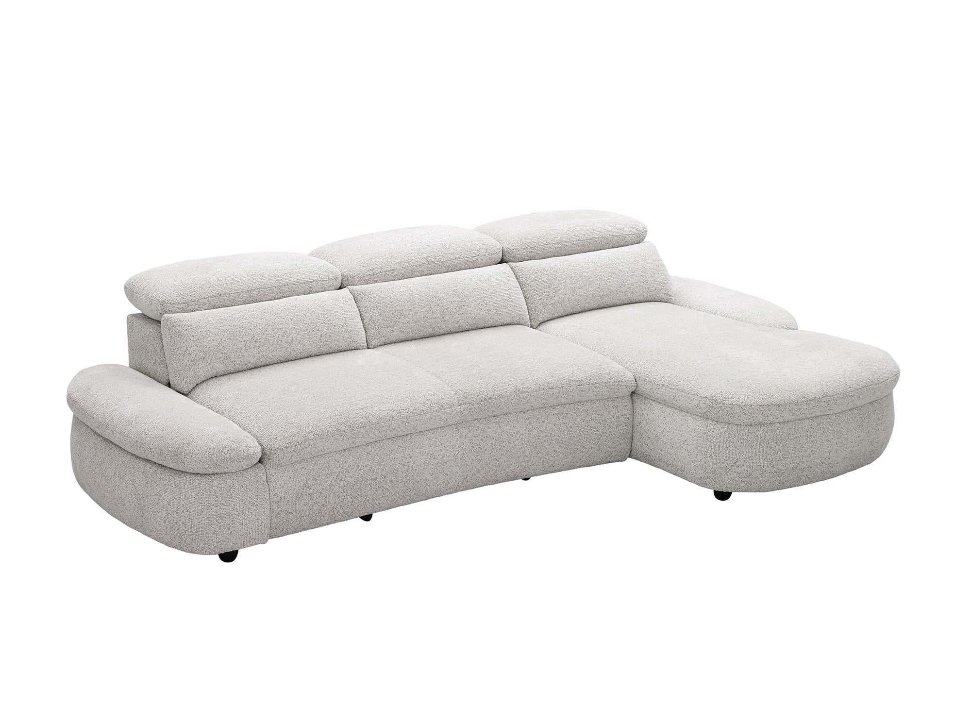 Elektrisches Relax-Ecksofa aus beigem Frotteestoff CLEMENT – rechtwinklig