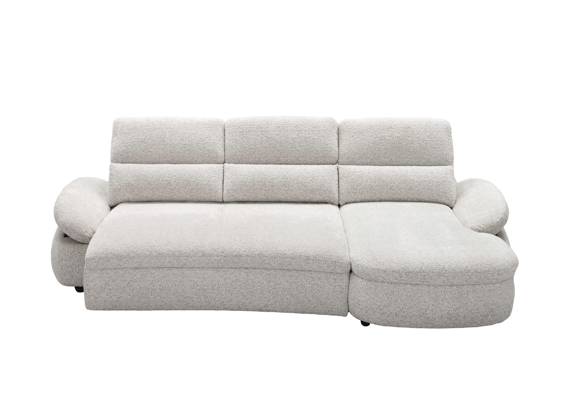 Elektrisches Relax-Ecksofa aus beigem Frotteestoff CLEMENT – rechtwinklig