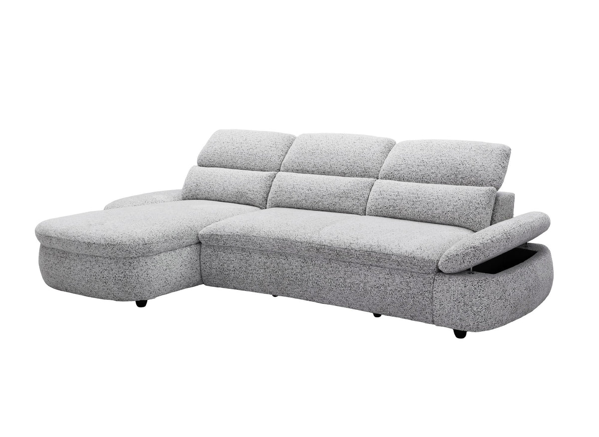 Elektrisches Relax-Ecksofa aus grauem Frotteestoff CLEMENT – Linke Ecke