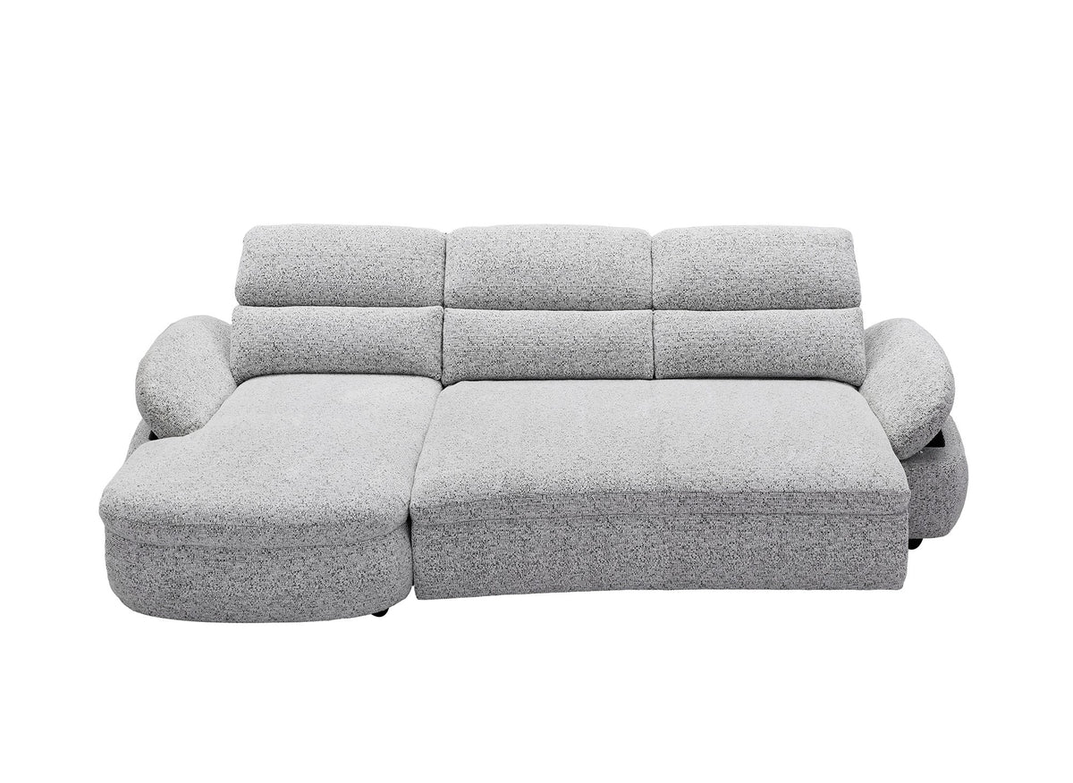 Elektrisches Relax-Ecksofa aus grauem Frotteestoff CLEMENT – Linke Ecke