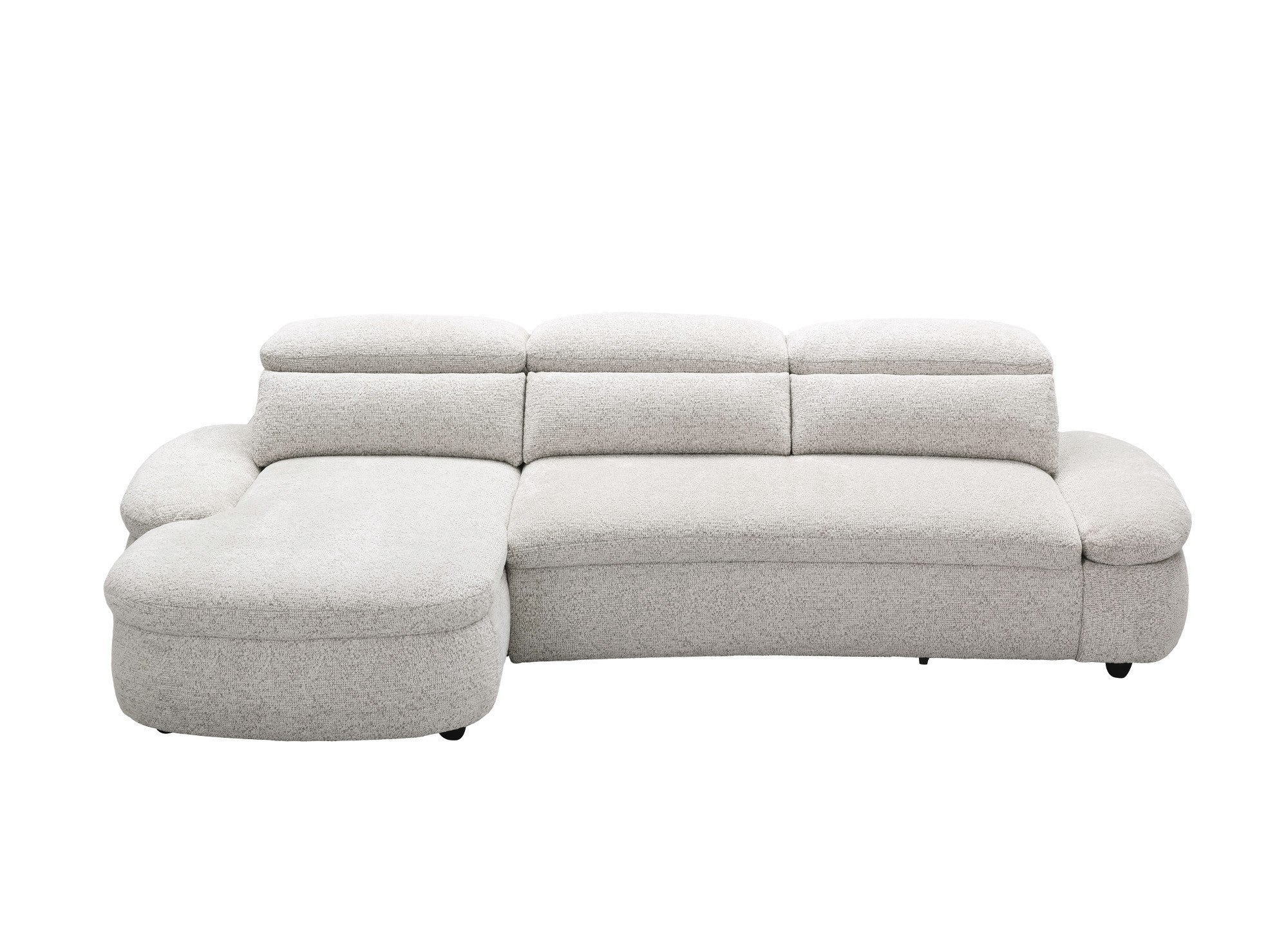 Elektrisches Relax-Ecksofa aus beigem Frotteestoff CLEMENT – Linke Ecke