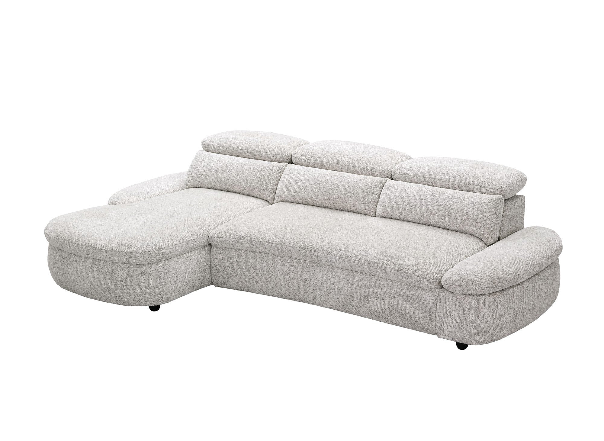 Elektrisches Relax-Ecksofa aus beigem Frotteestoff CLEMENT – Linke Ecke