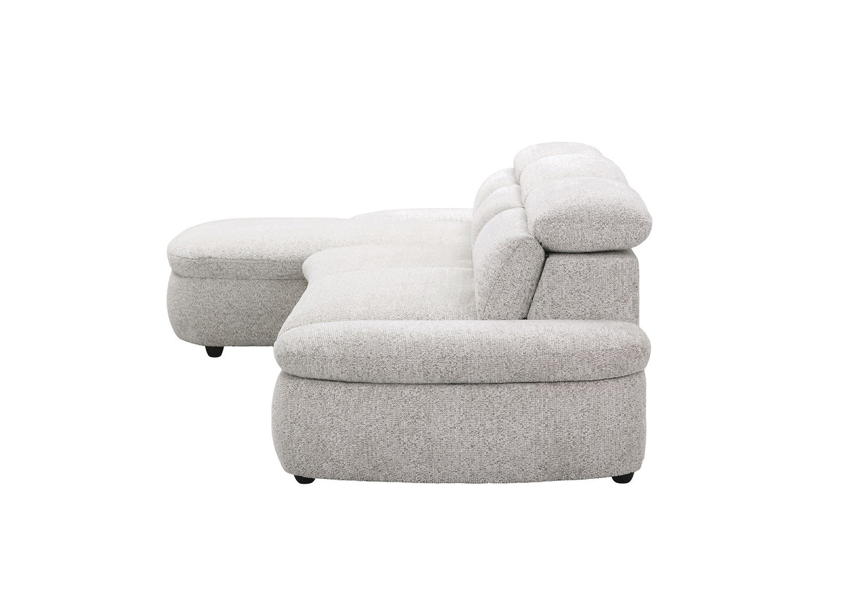 Elektrisches Relax-Ecksofa aus beigem Frotteestoff CLEMENT – Linke Ecke