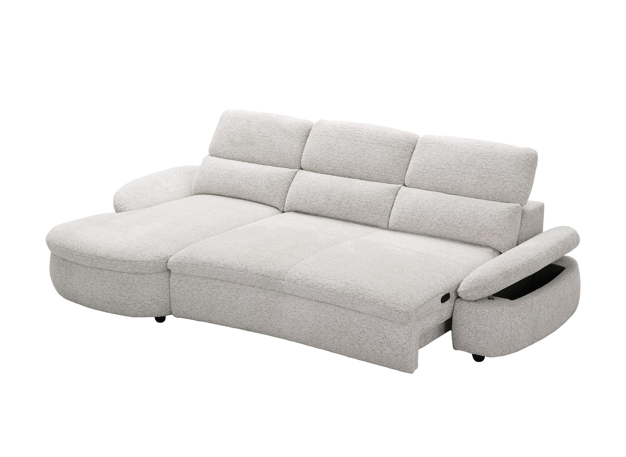 Elektrisches Relax-Ecksofa aus beigem Frotteestoff CLEMENT – Linke Ecke