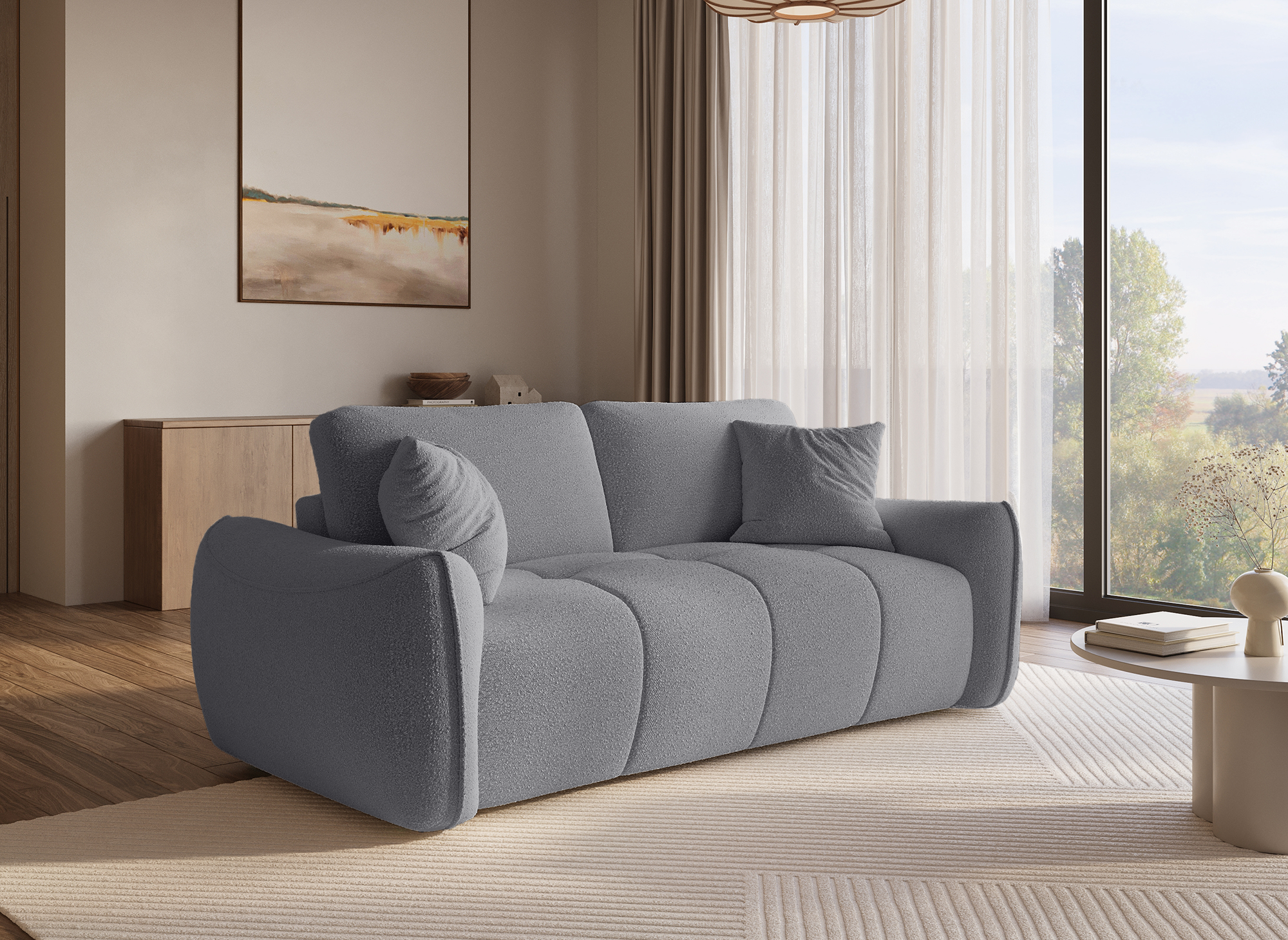 EZRA 3-Sitzer-Sofa aus grauem Bouclé-Stoff