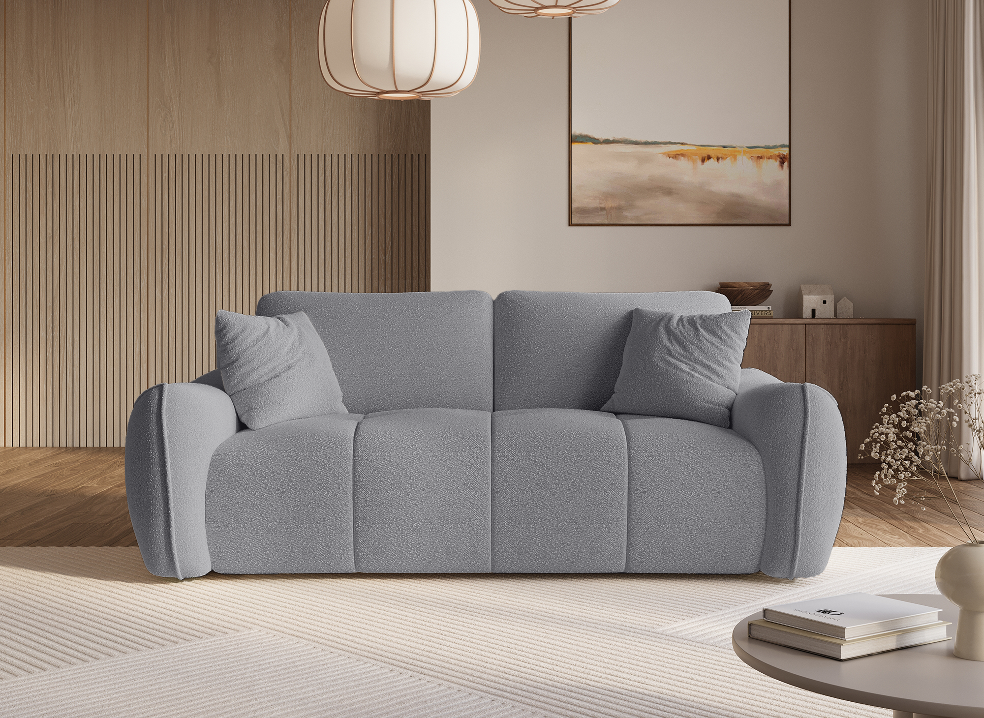 EZRA 3-Sitzer-Sofa aus grauem Bouclé-Stoff