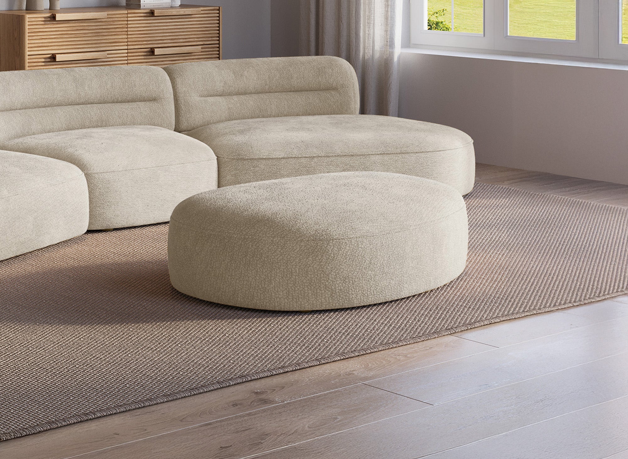 IMENIA beige gewebter Samtpouf