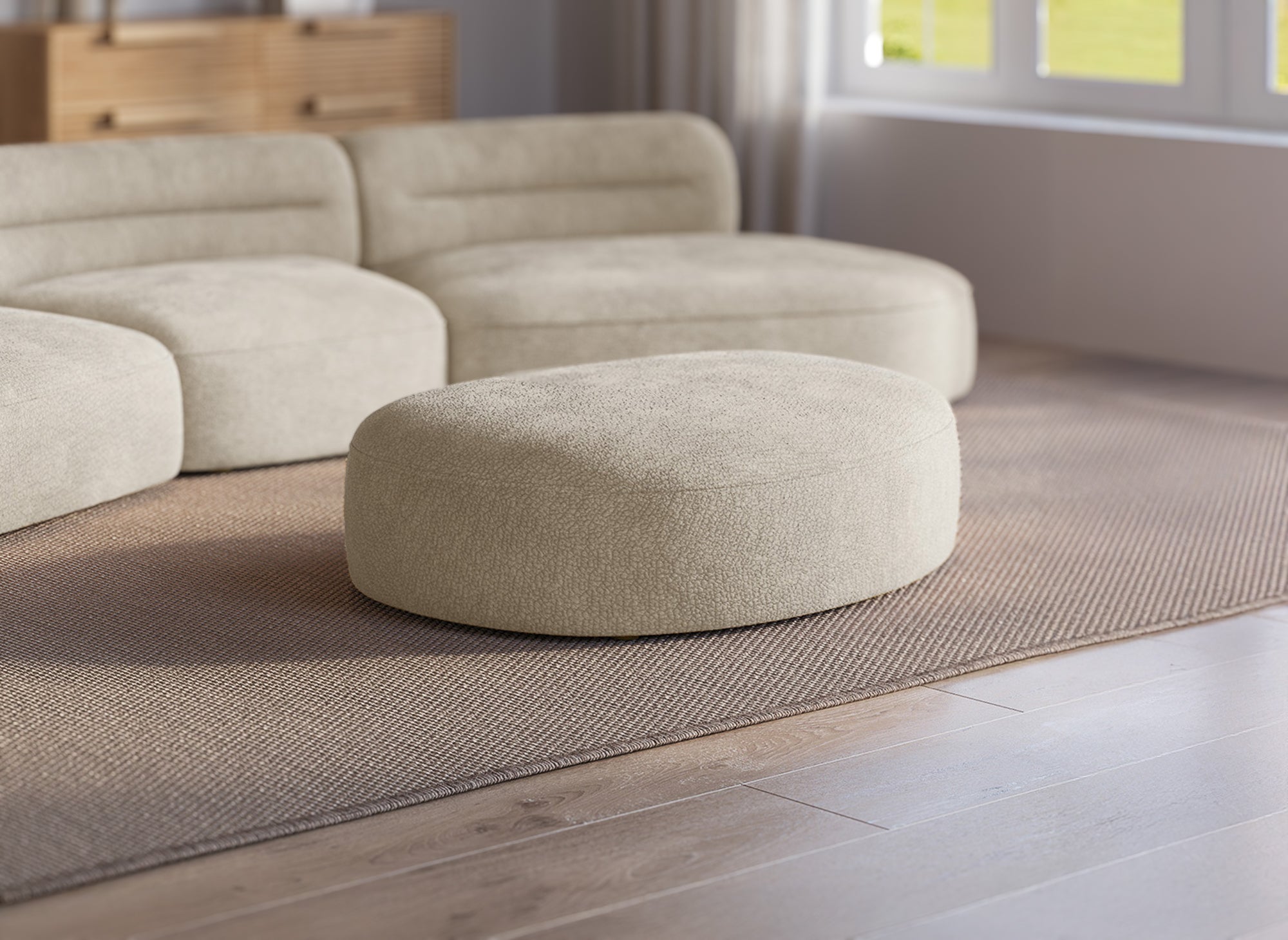 IMENIA beige gewebter Samtpouf