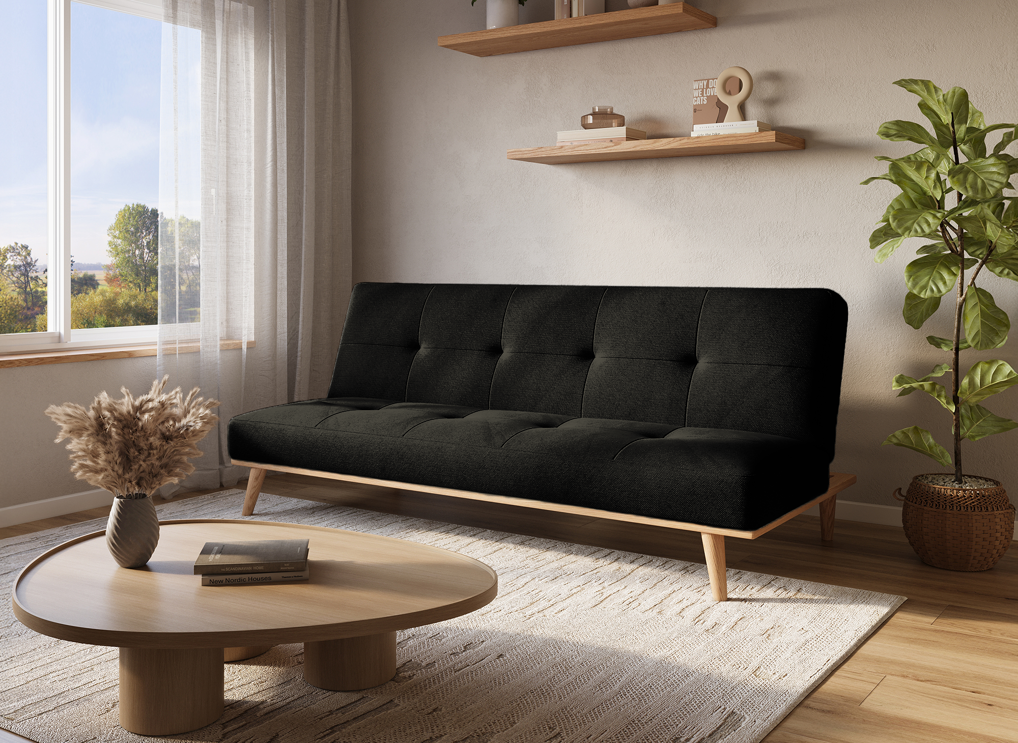 JESSY 3-Sitzer skandinavisches Schlafsofa in Schwarz 