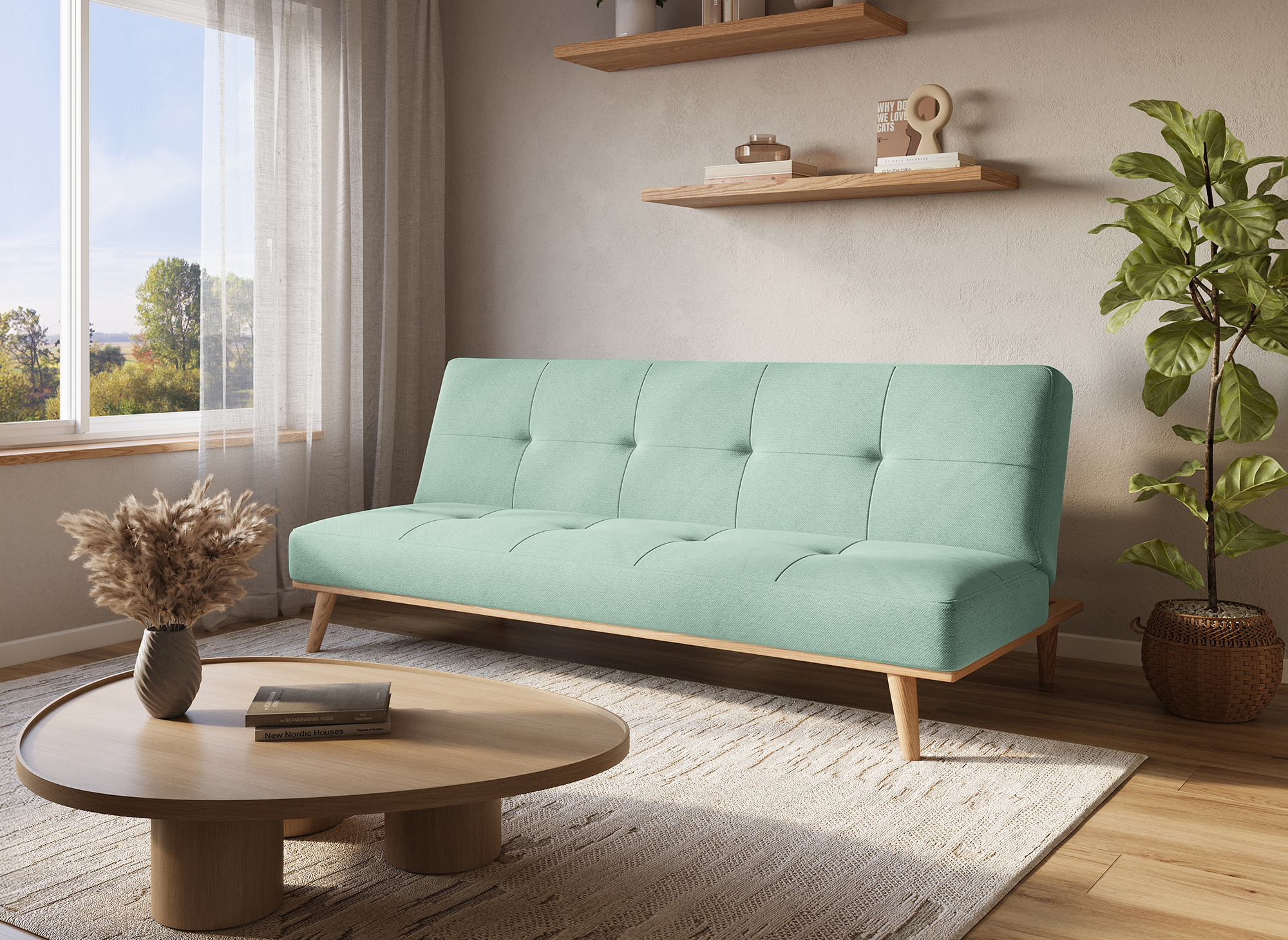 JESSY skandinavisches 3-Sitzer-Schlafsofa in Wassergrün 
