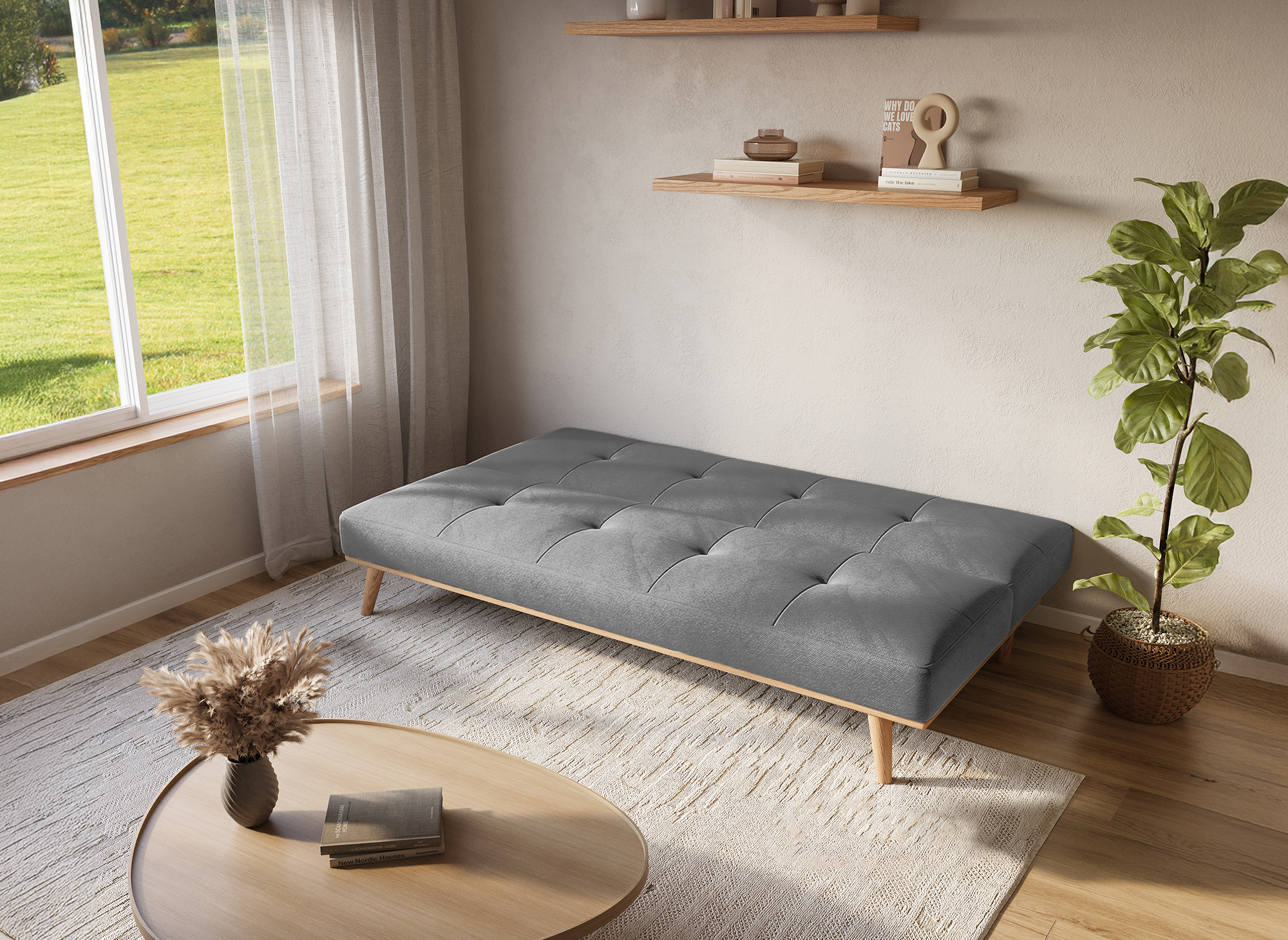 Skandinavisches 3-Sitzer-Schlafsofa JESSY, grau 