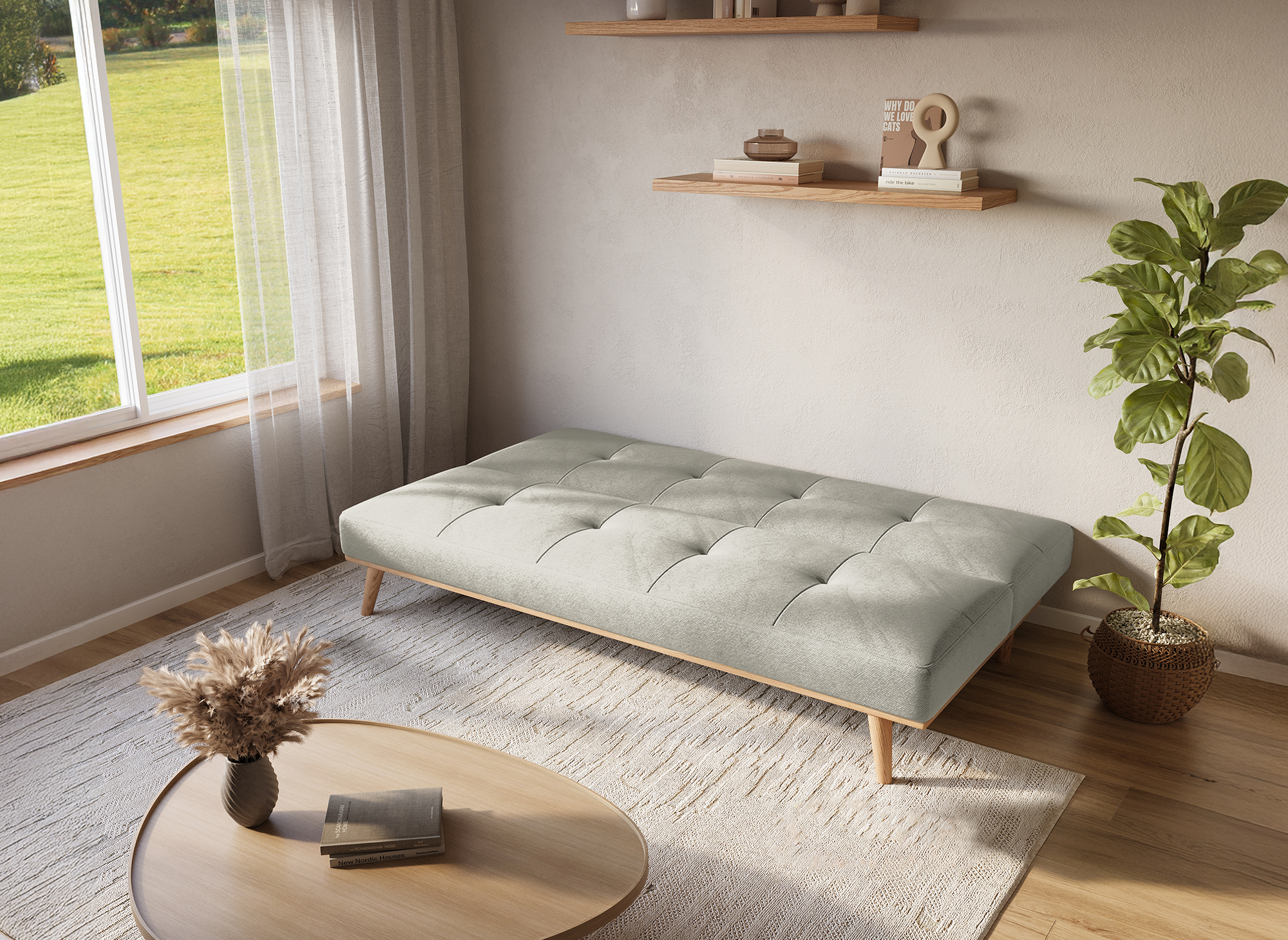 JESSY beiges skandinavisches 3-Sitzer-Schlafsofa 