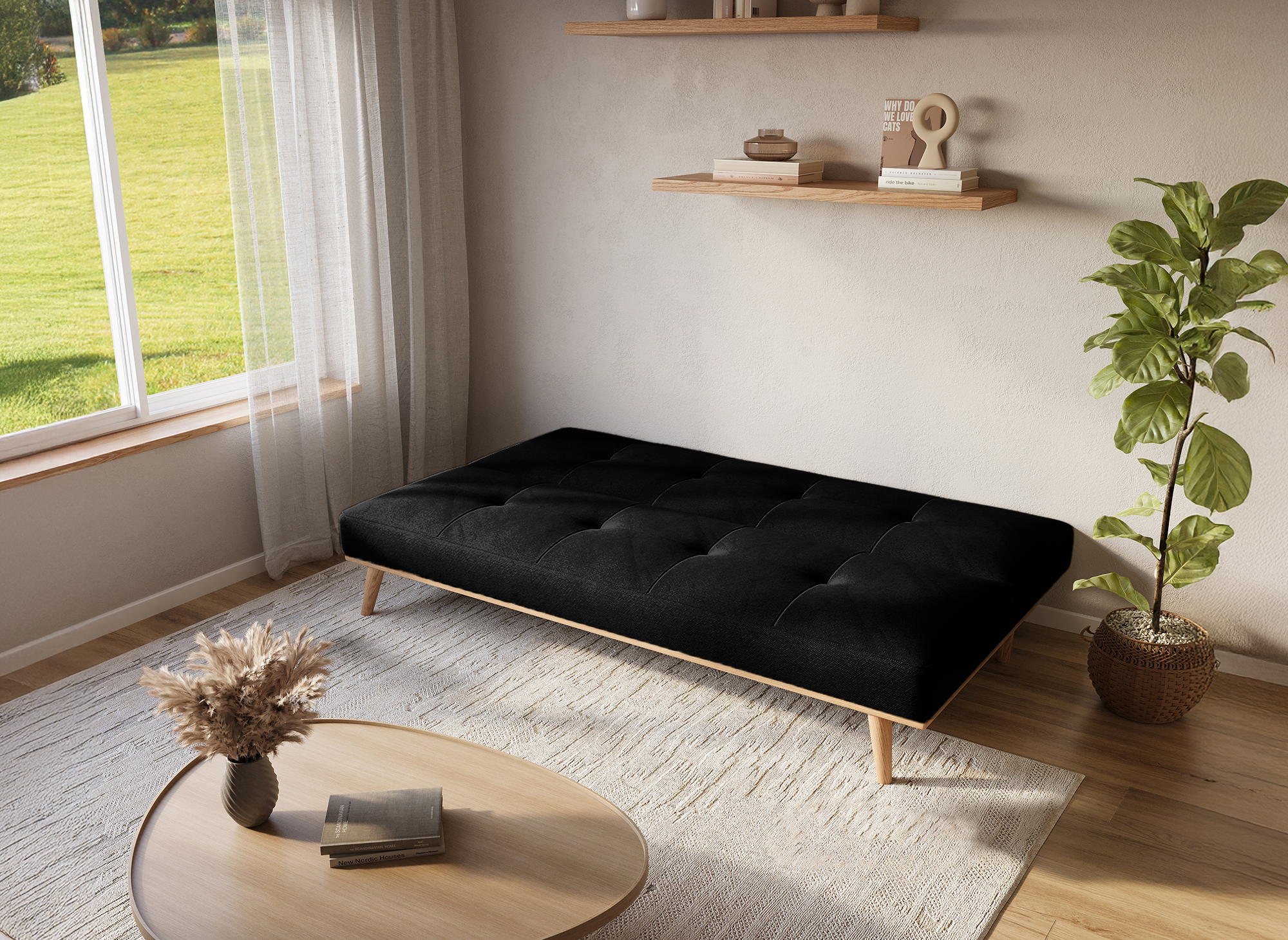 JESSY 3-Sitzer skandinavisches Schlafsofa in Schwarz 