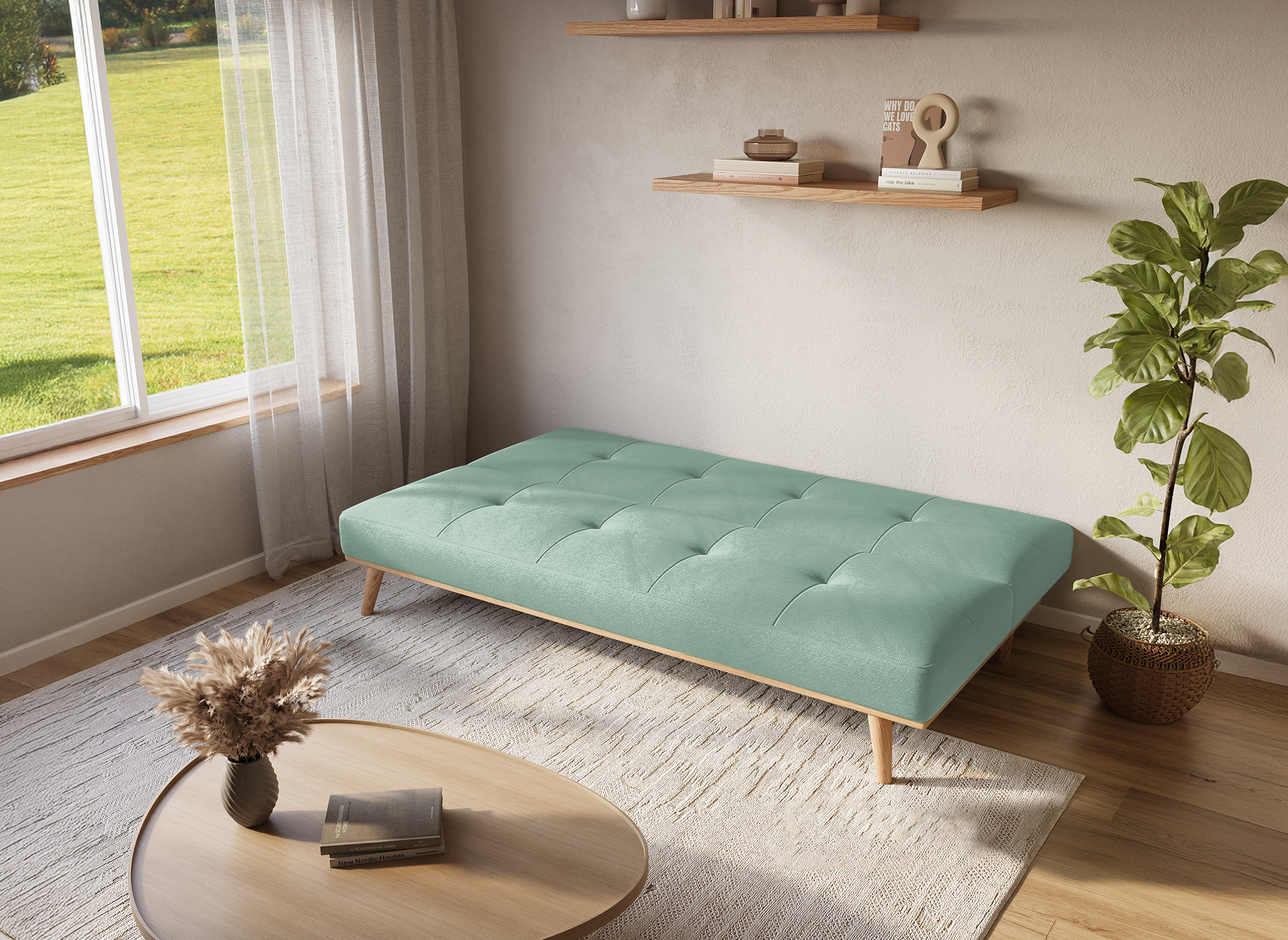 JESSY skandinavisches 3-Sitzer-Schlafsofa in Wassergrün 