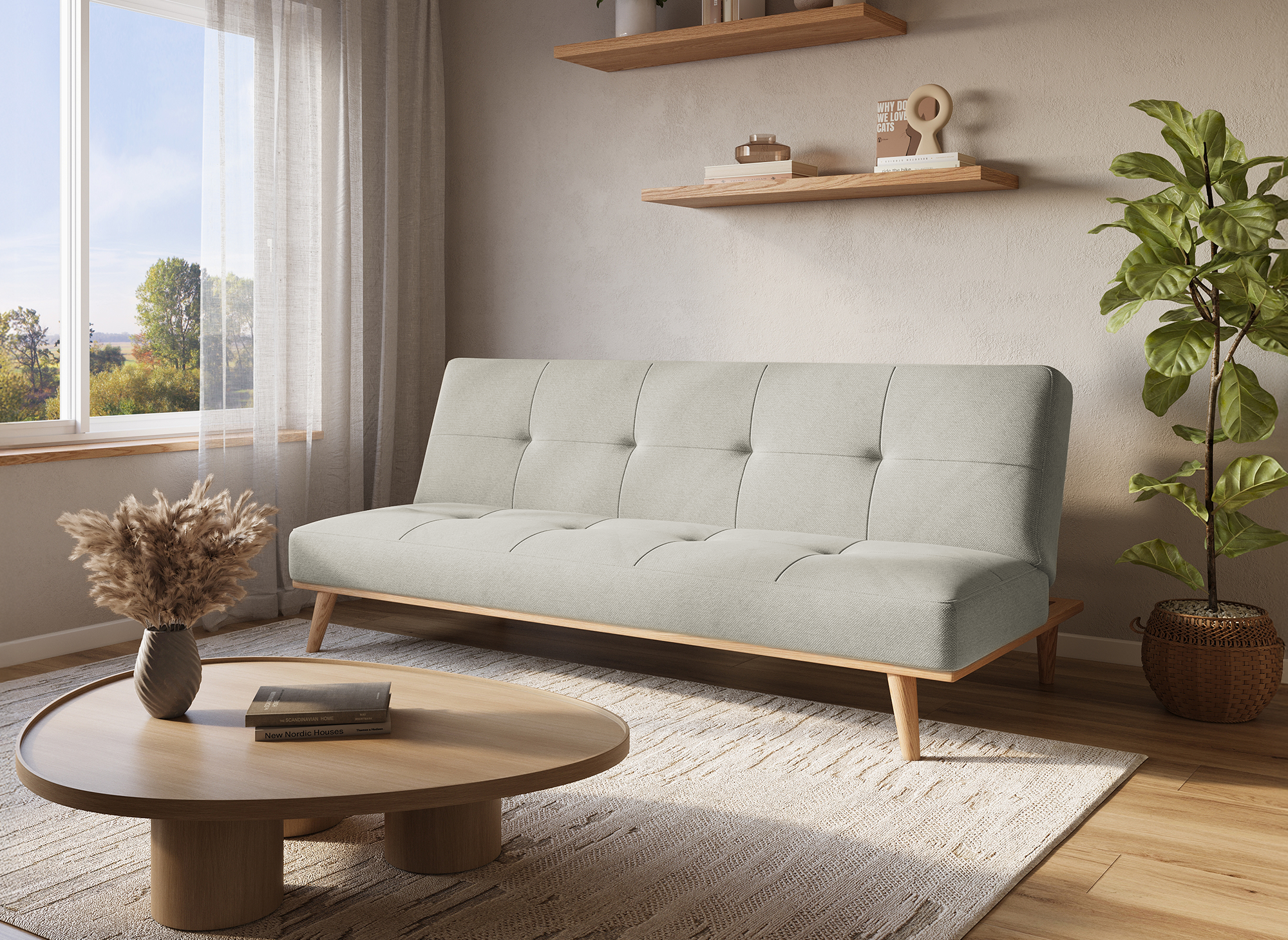 JESSY beiges skandinavisches 3-Sitzer-Schlafsofa 
