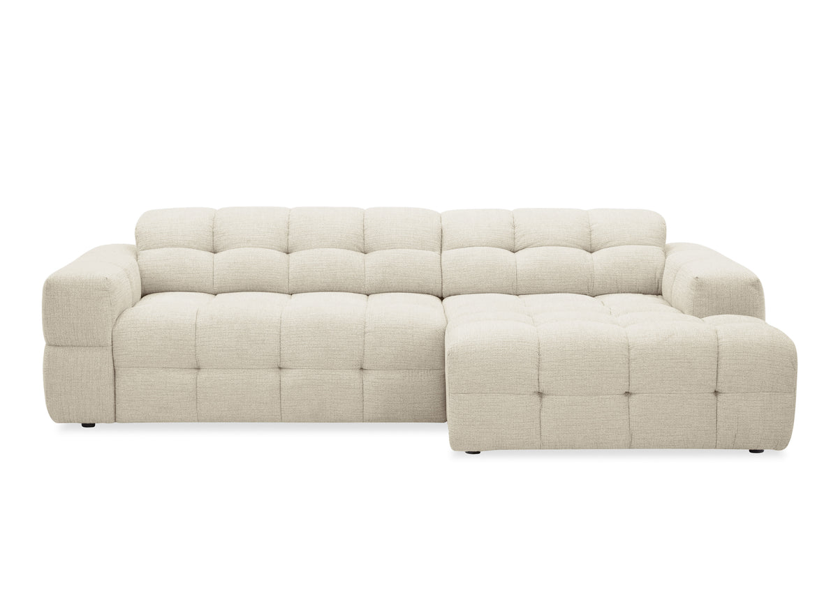 Elektrisches Ecksofa FEDORA aus beigem strukturiertem Samt - Ecke rechts