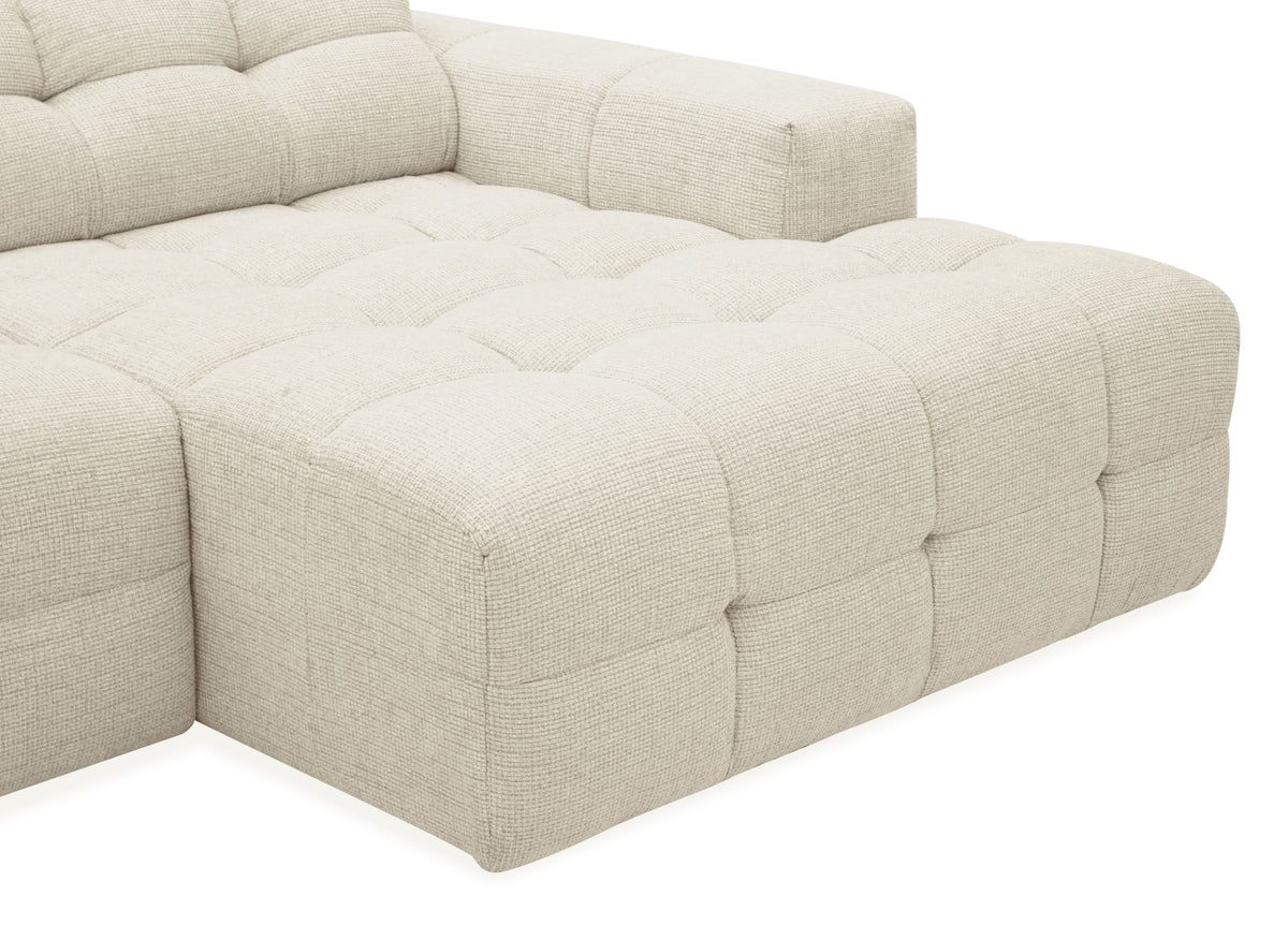Elektrisches Ecksofa FEDORA aus beigem strukturiertem Samt - Ecke rechts