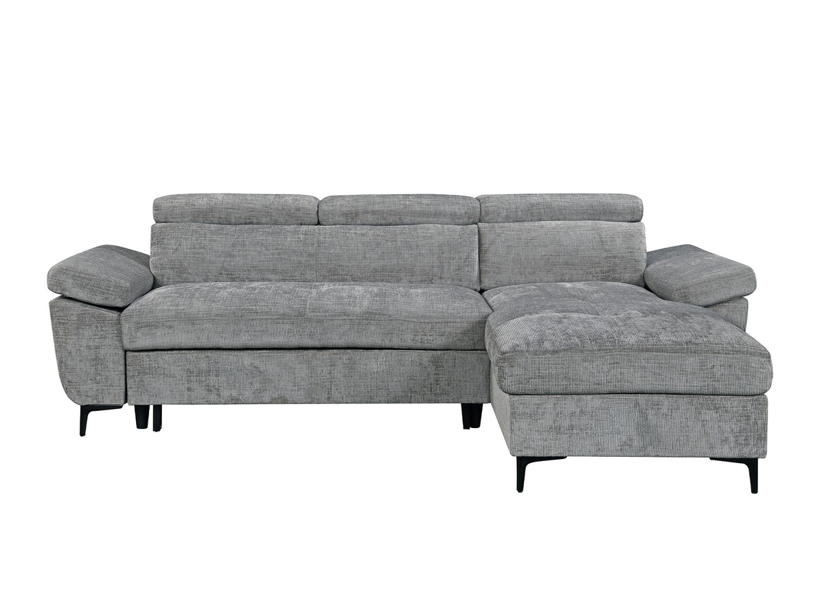 Canapé d'angle convertible en velours chiné gris foncé MONICA - Angle droit