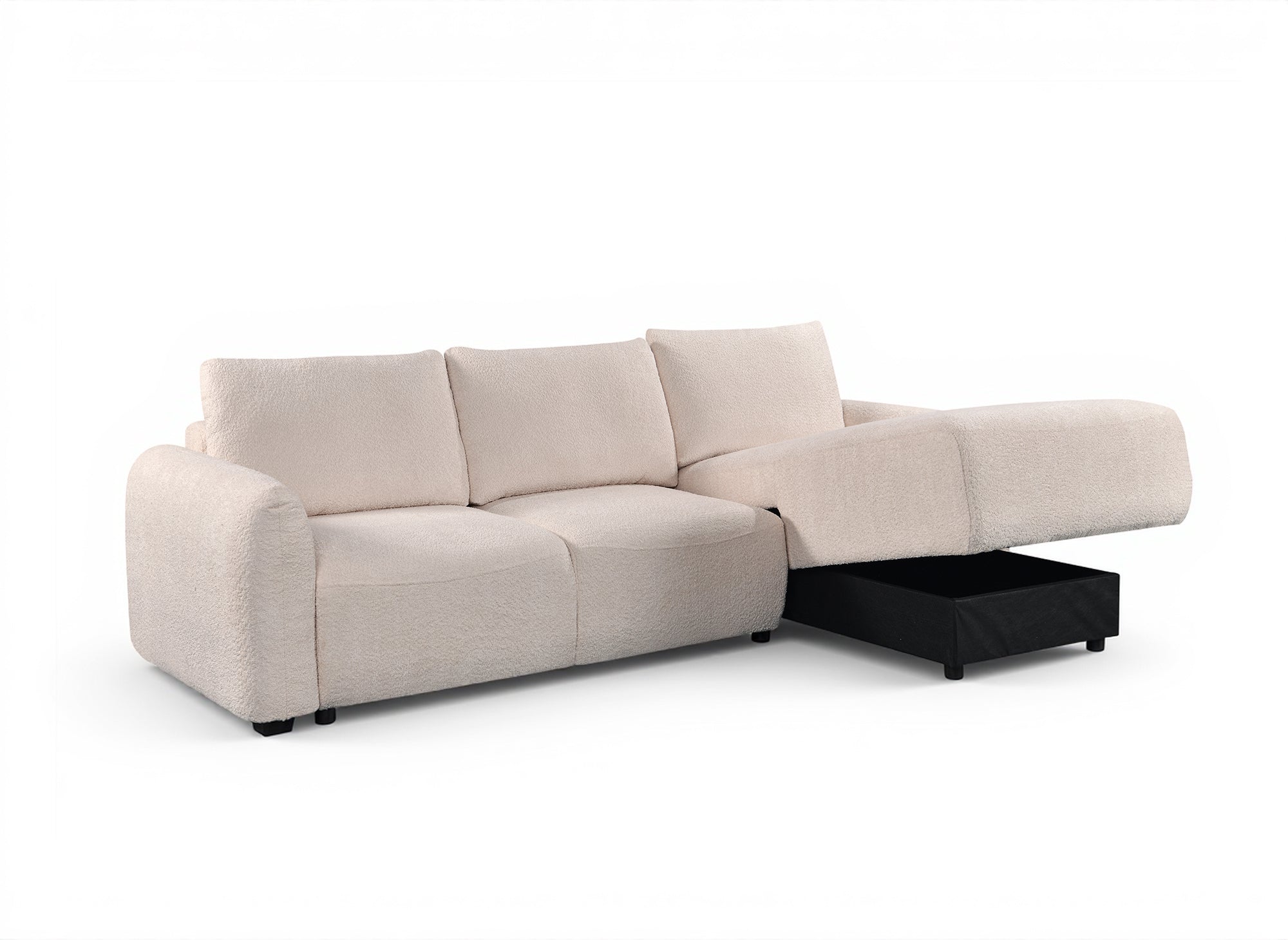 MARLA Ecksofa aus beigefarbenem Frotteestoff mit Stauraum - rechtwinklig