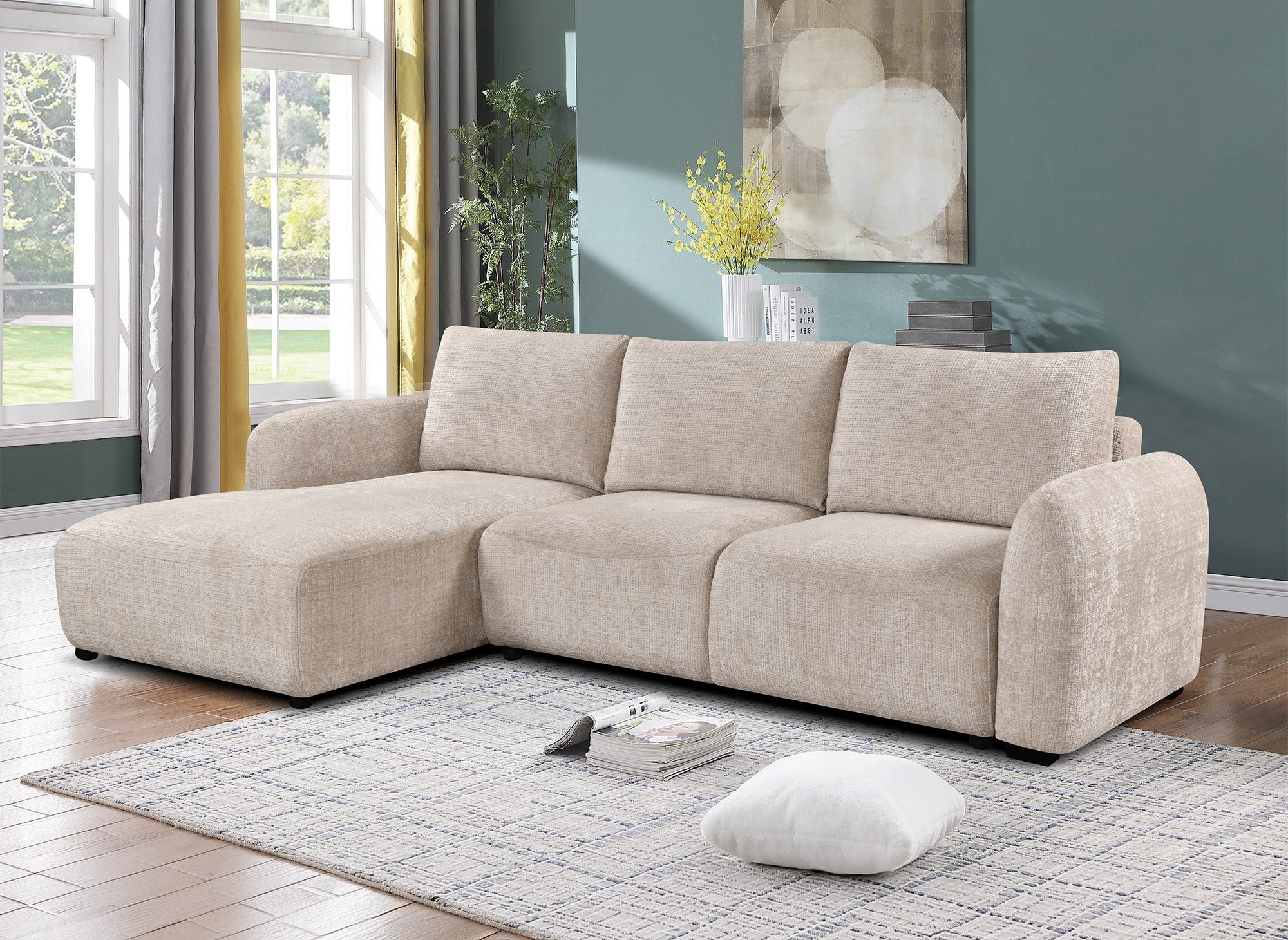 MARLA Ecksofa mit Stauraum in beigefarbenem, meliertem Samt - Linke Ecke