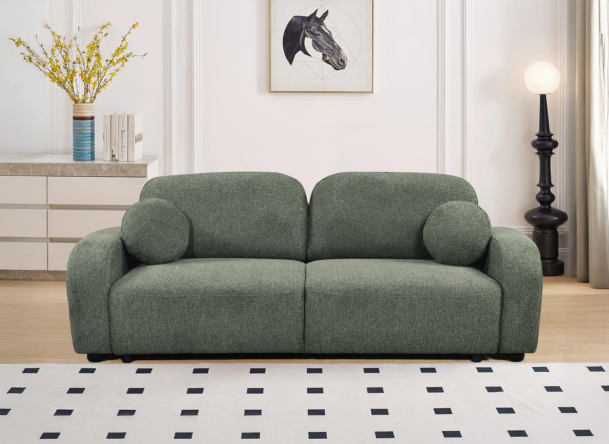 MAYORA 3-Sitzer-Umbausofa aus grünem Bouclé-Stoff