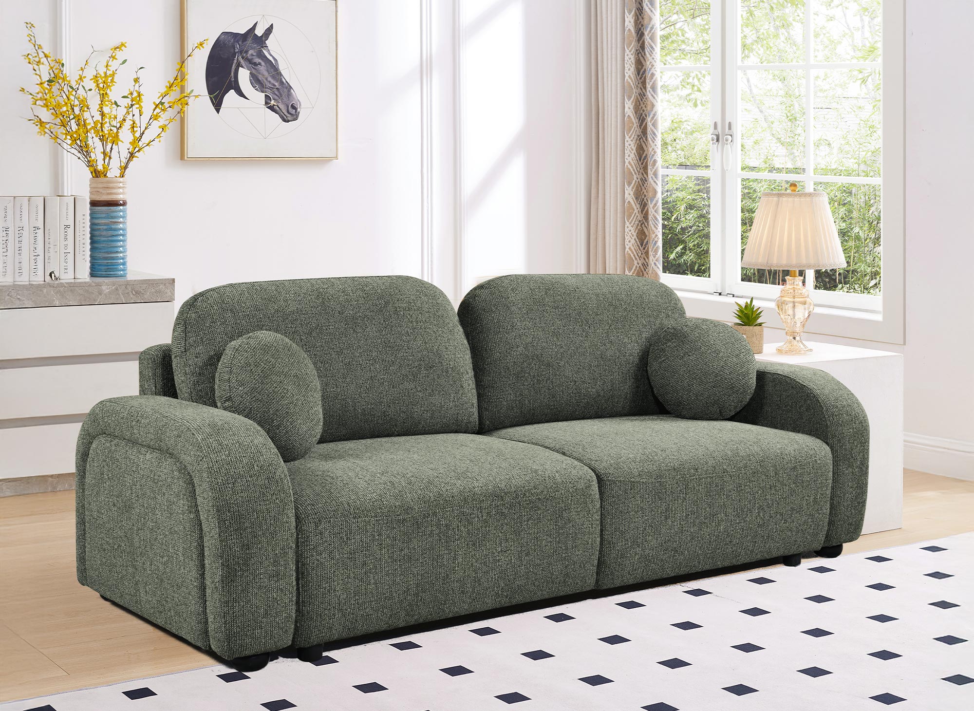 MAYORA 3-Sitzer-Umbausofa aus grünem Bouclé-Stoff