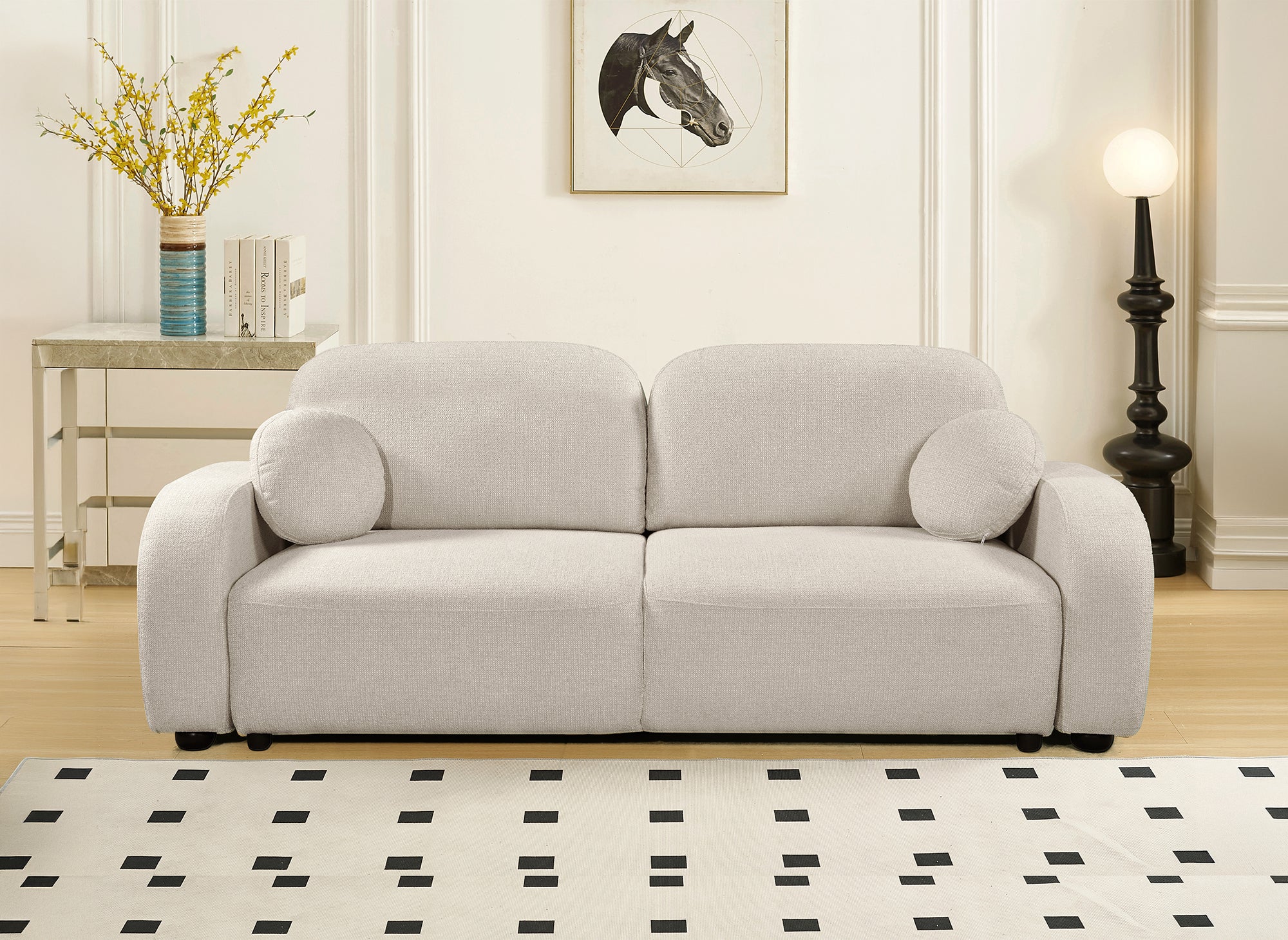 MAYORA 3-Sitzer-Umbausofa aus beigem Bouclé-Stoff