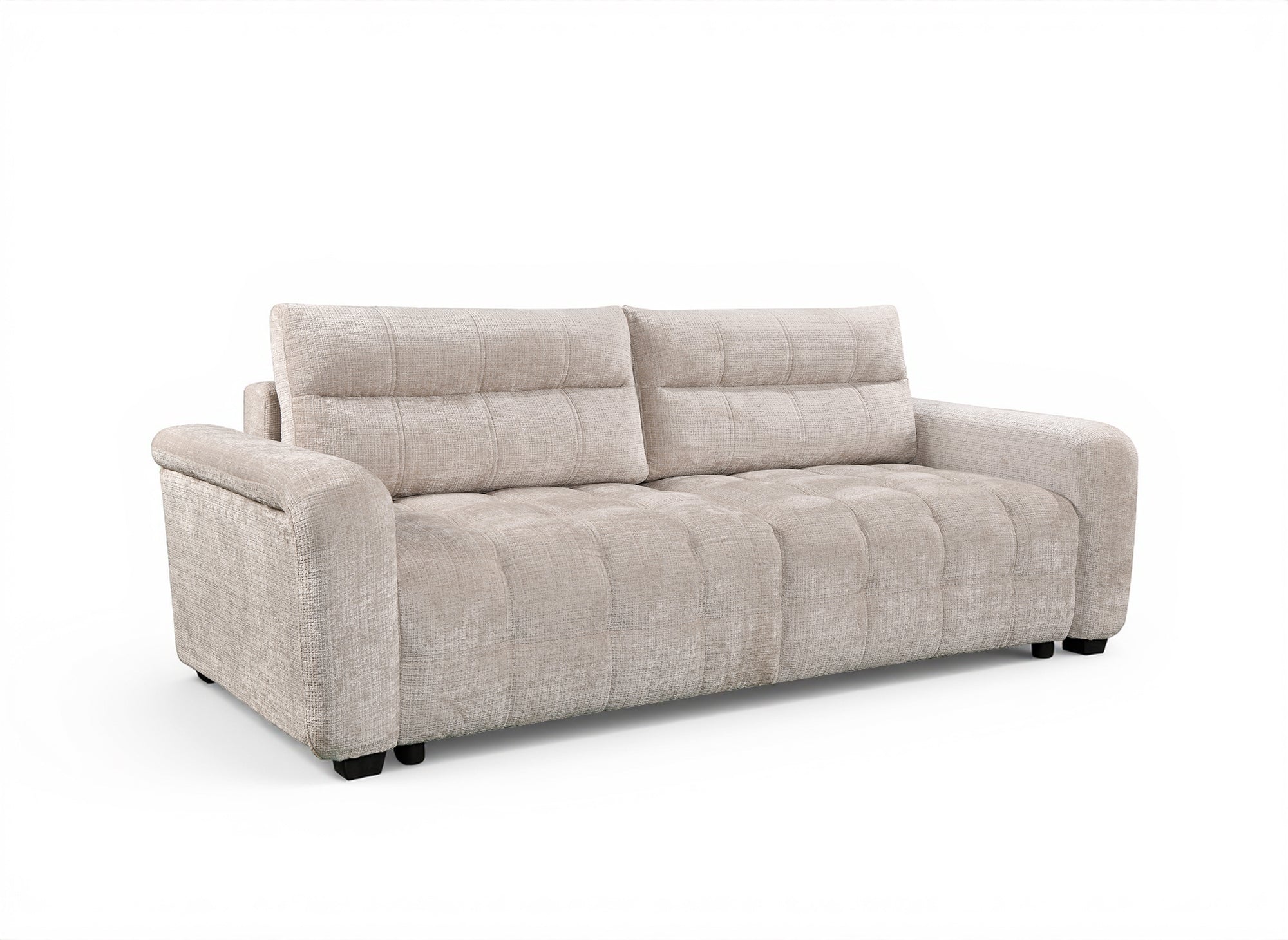 RALYA 3-Sitzer-Schlafsofa mit Stauraum aus beige meliertem Samt