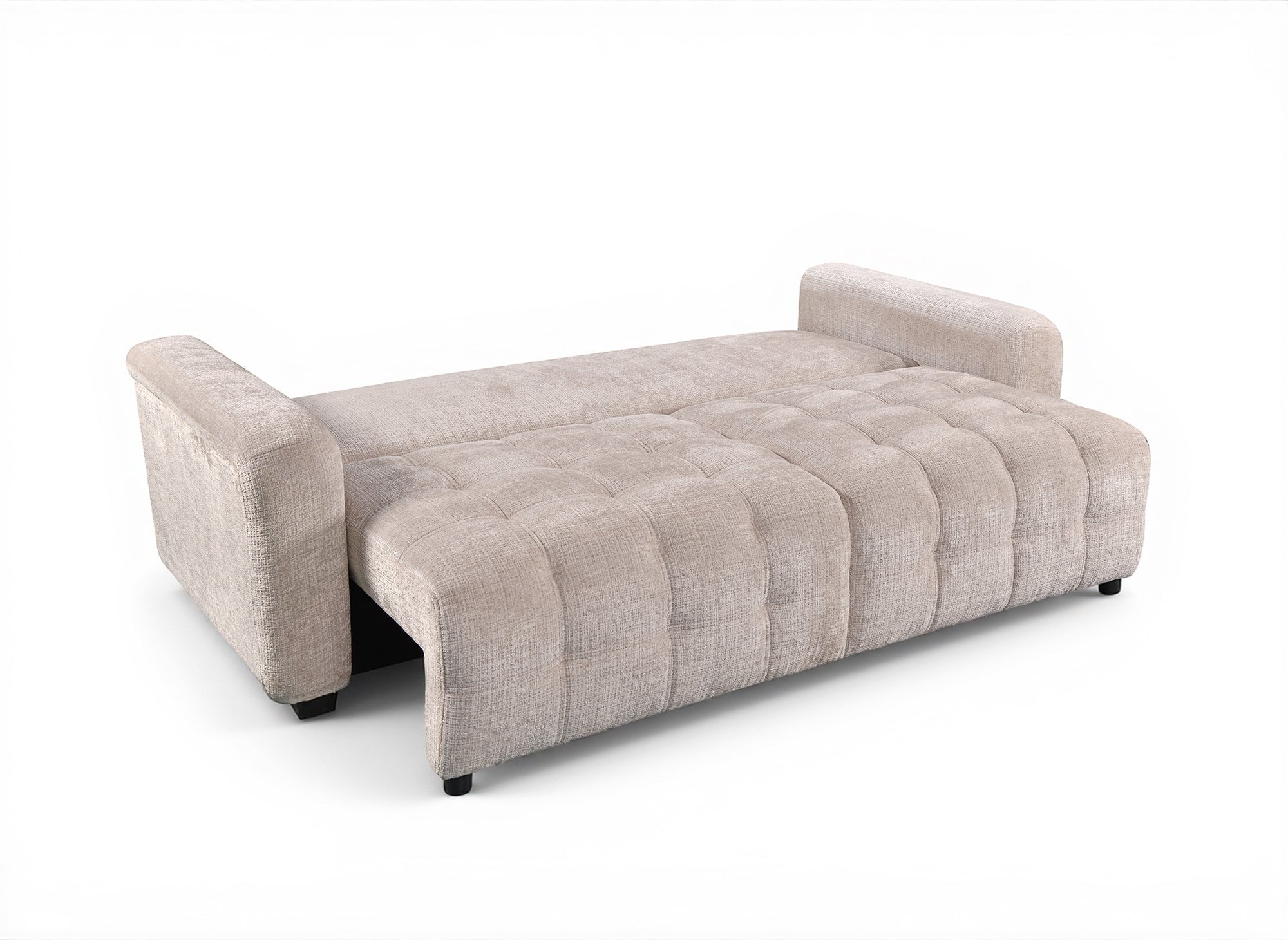 RALYA 3-Sitzer-Schlafsofa mit Stauraum aus beige meliertem Samt