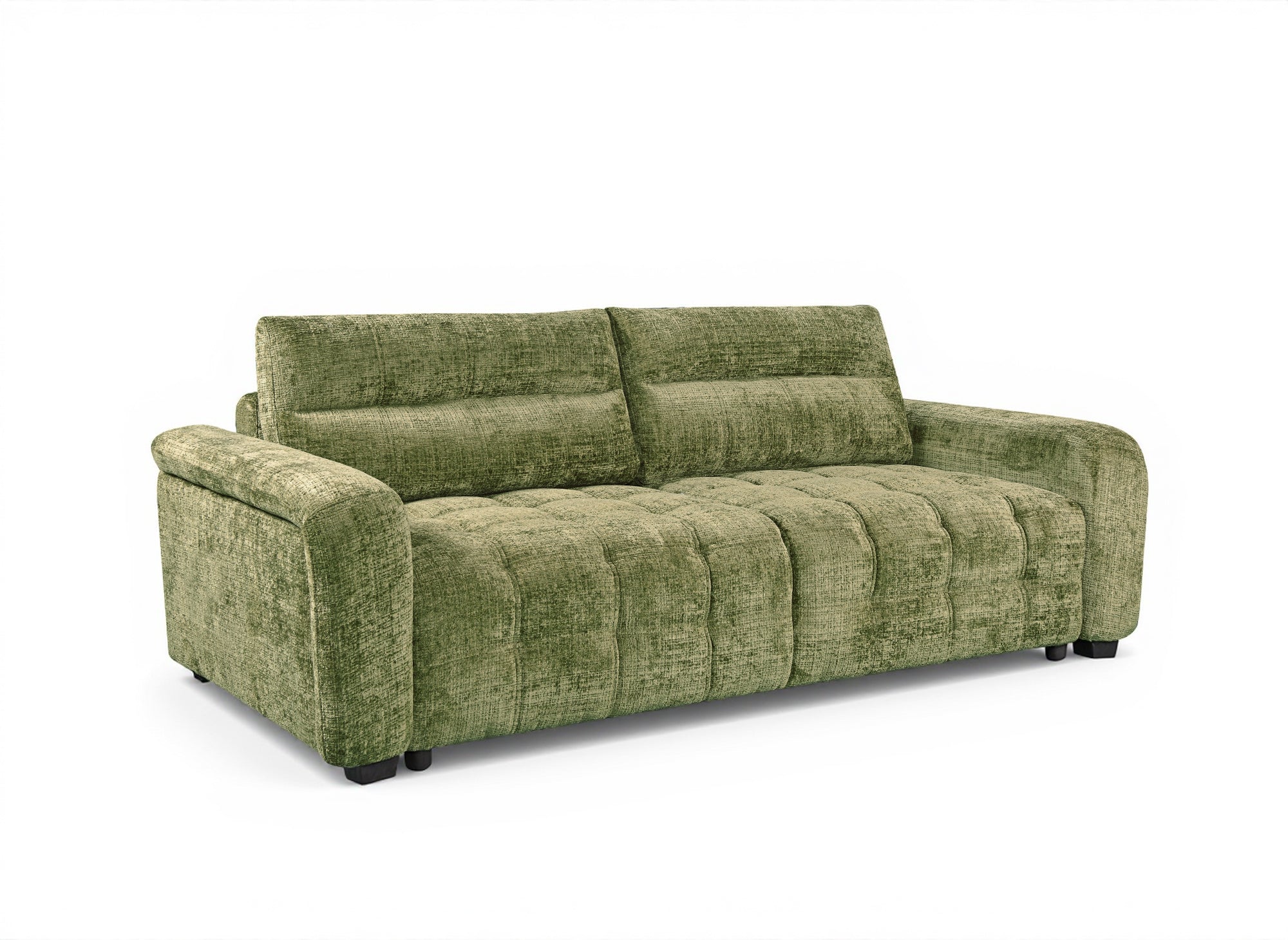 RALYA 3-Sitzer-Schlafsofa mit Stauraum aus olivgrün meliertem Samt