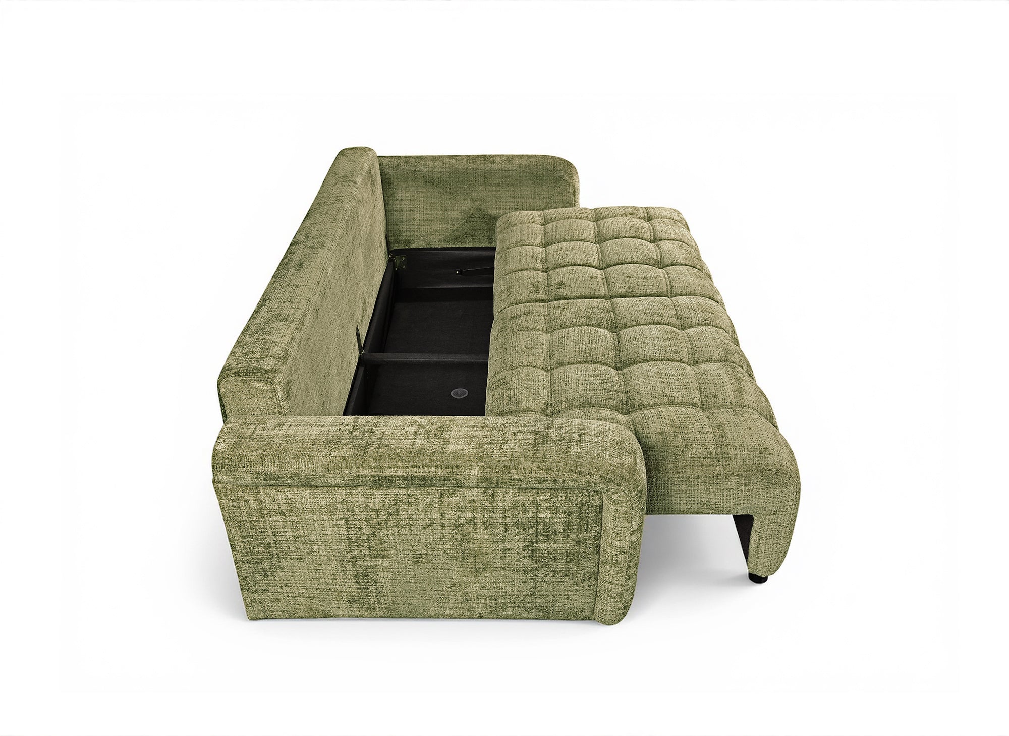 RALYA 3-Sitzer-Schlafsofa mit Stauraum aus olivgrün meliertem Samt